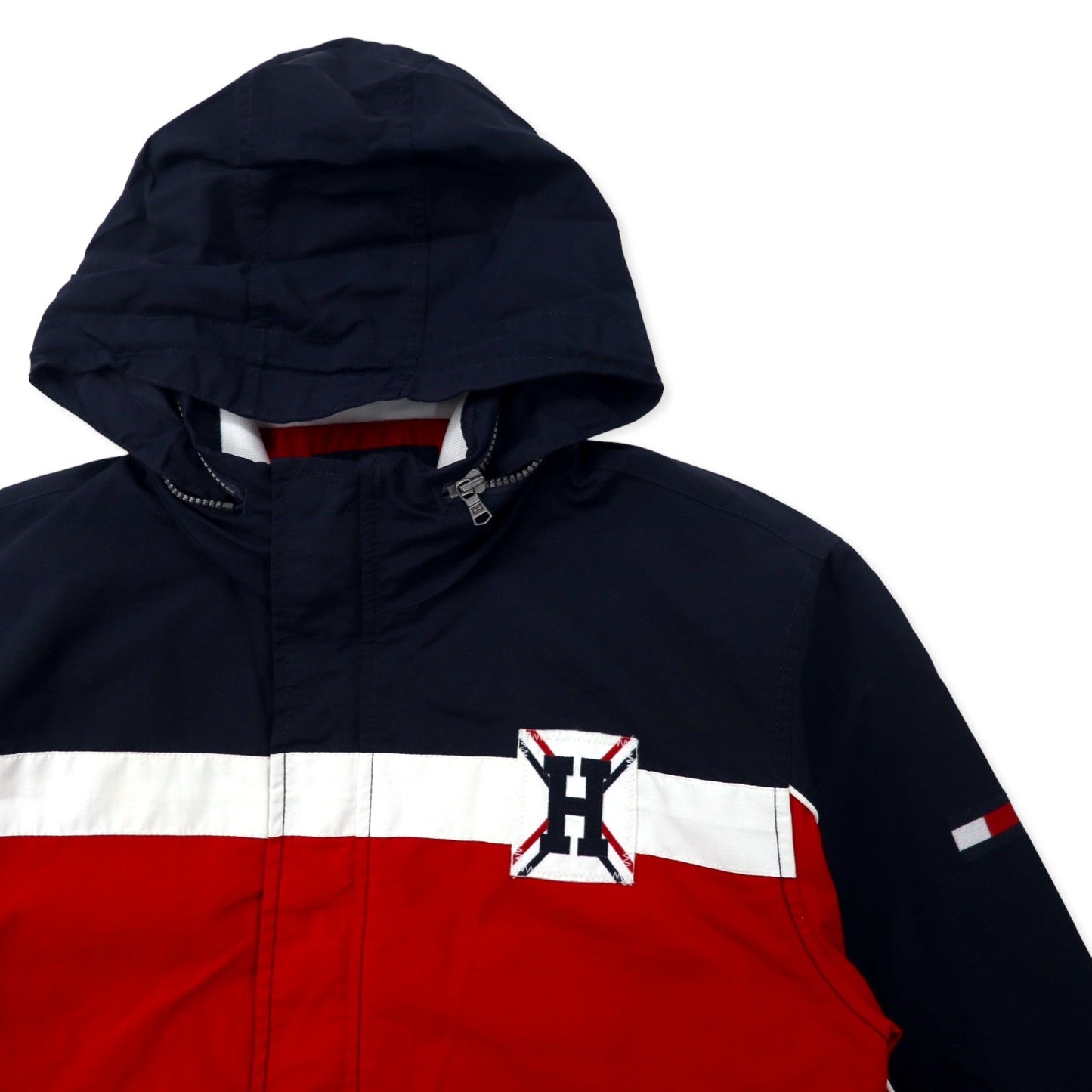 TOMMY HILFIGER セーリングジャケット L ネイビー レッド ナイロン フリースライナー フード収納式