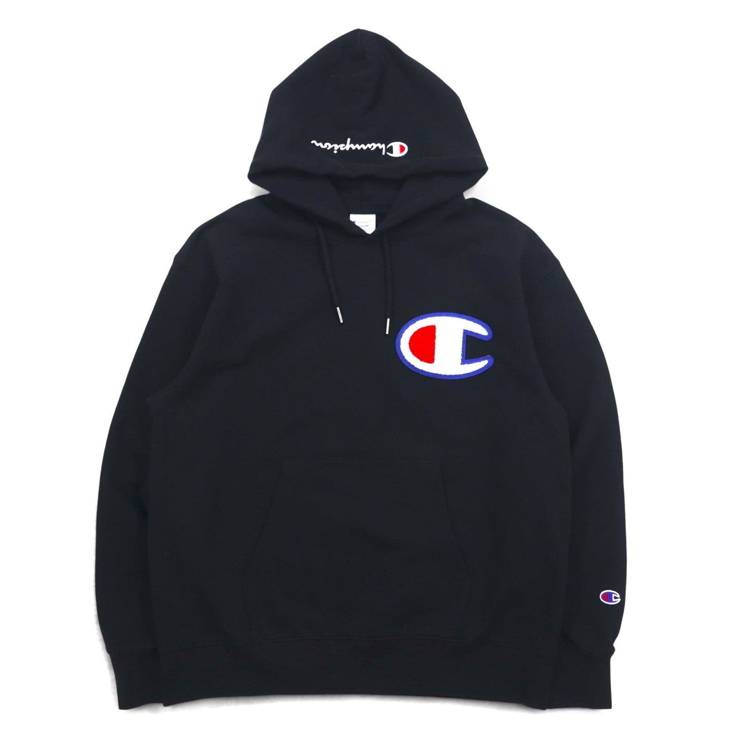 Champion Pullover Sweatshirt, Size M, Black Cotton, Big Logo, C3-R101