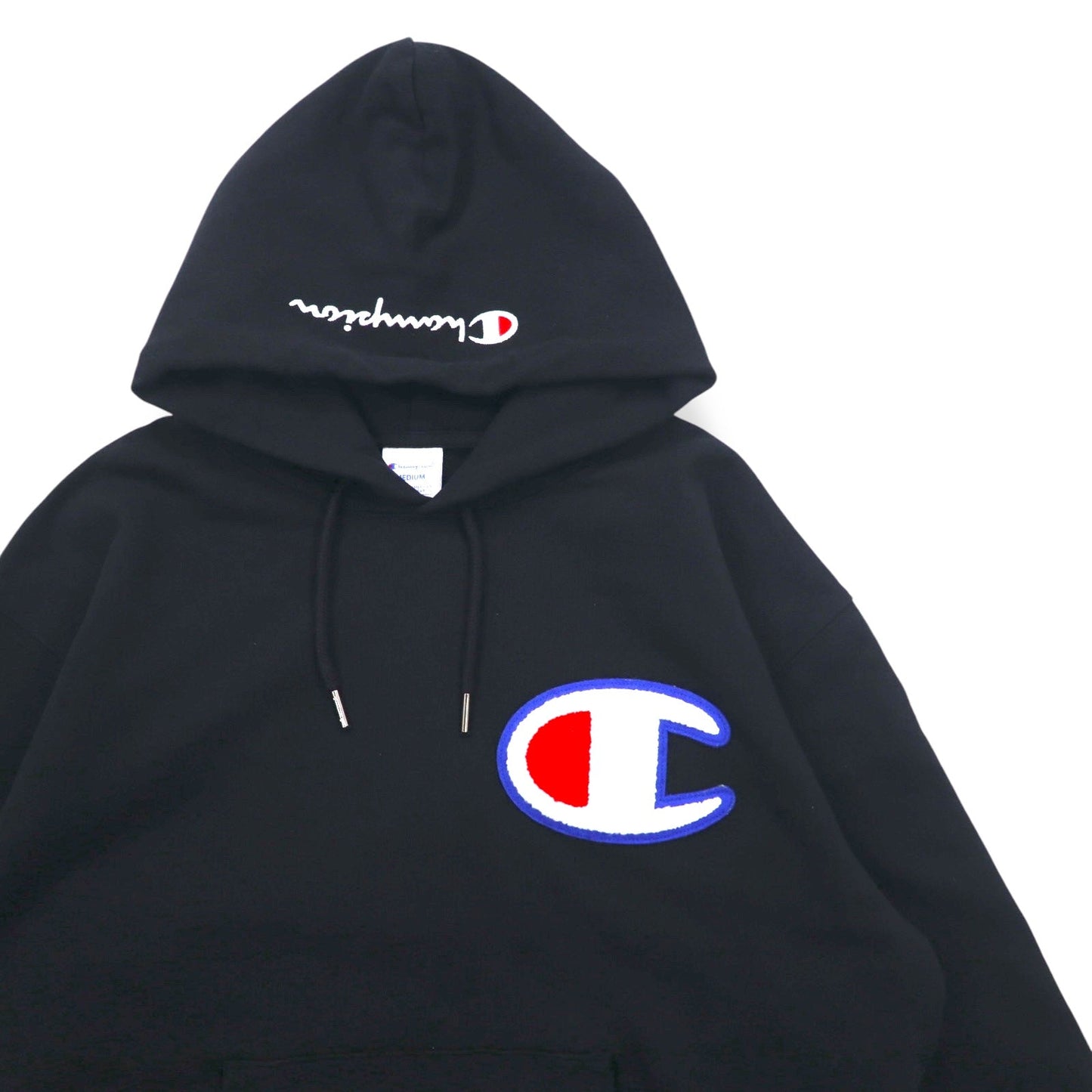 Champion Pullover Sweatshirt, Size M, Black Cotton, Big Logo, C3-R101