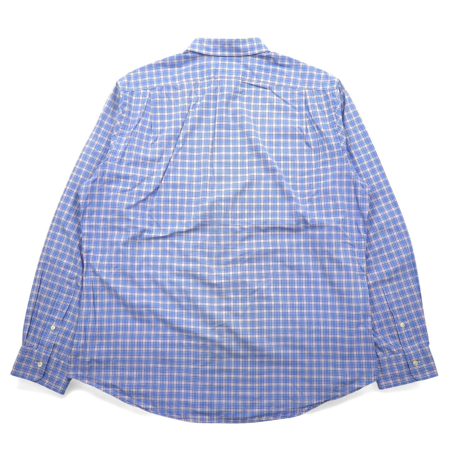 POLO RALPH LAUREN ビッグサイズ ワイドカラー ドレスシャツ XXL ブルー チェック コットン ストレッチ スモールポニー