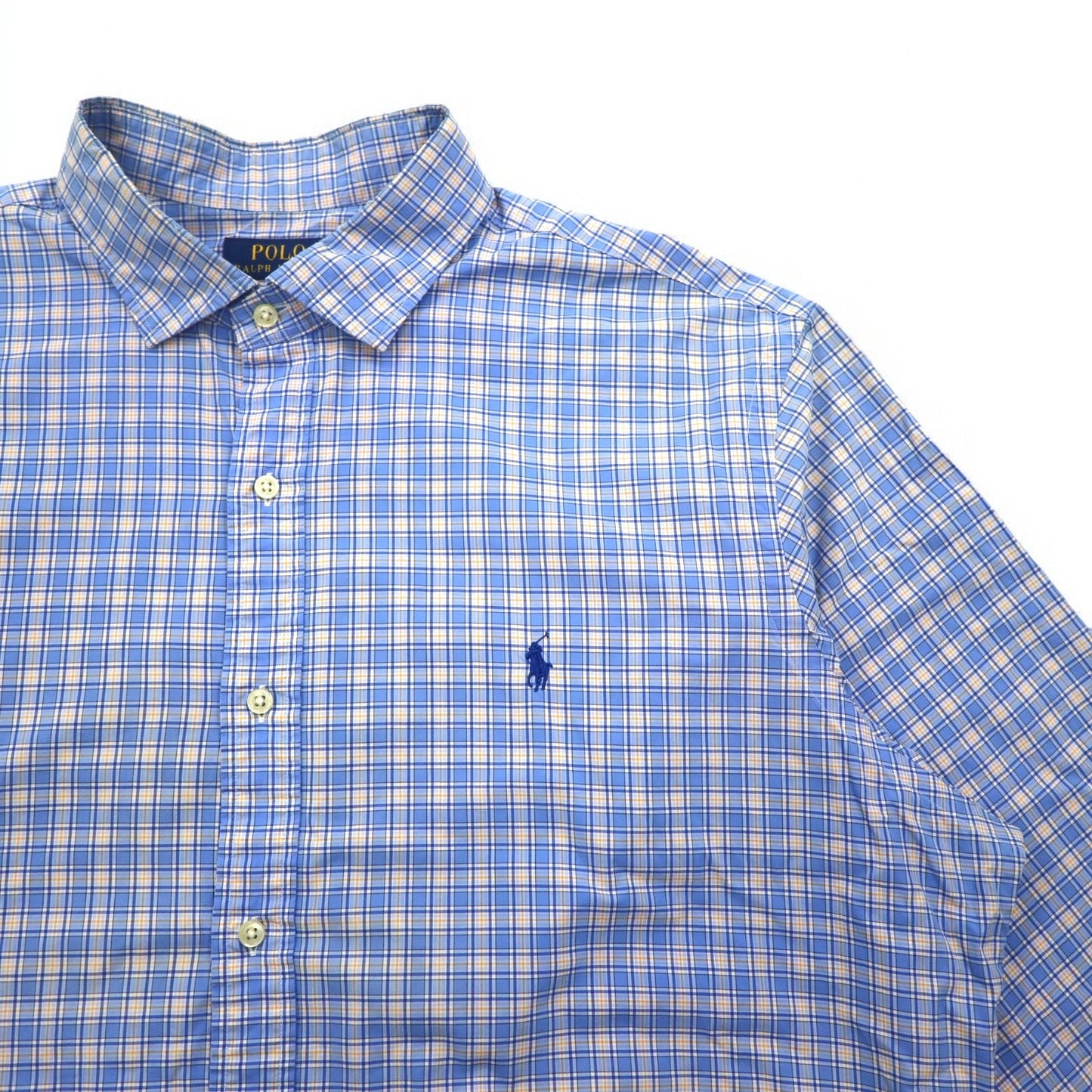 POLO RALPH LAUREN ビッグサイズ ワイドカラー ドレスシャツ XXL ブルー チェック コットン ストレッチ スモールポニー