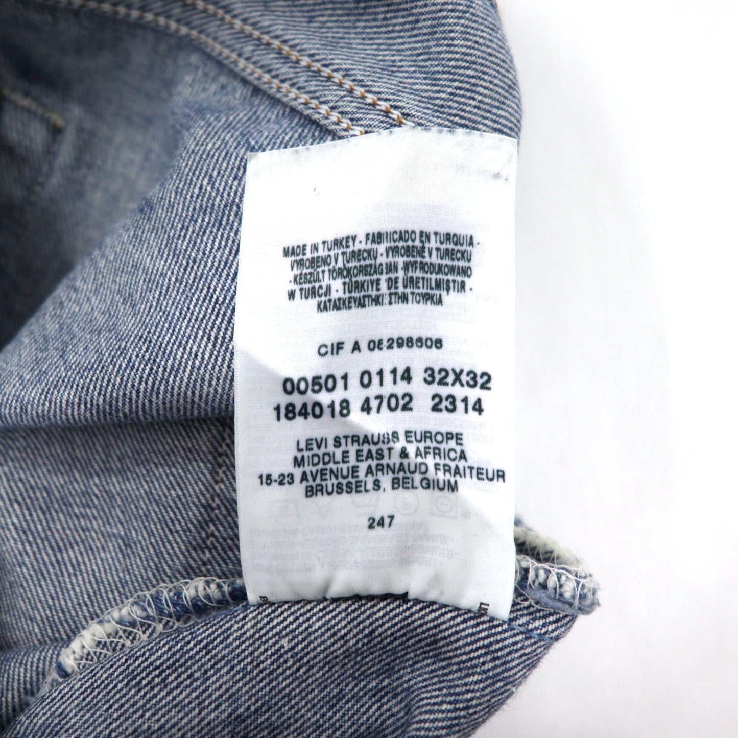 Levi's Euro Levi's 501 Denim Pants, Size 32, Blue, Cotton, Button Back 247, Button Fly, 501-0114, Made in Turkey