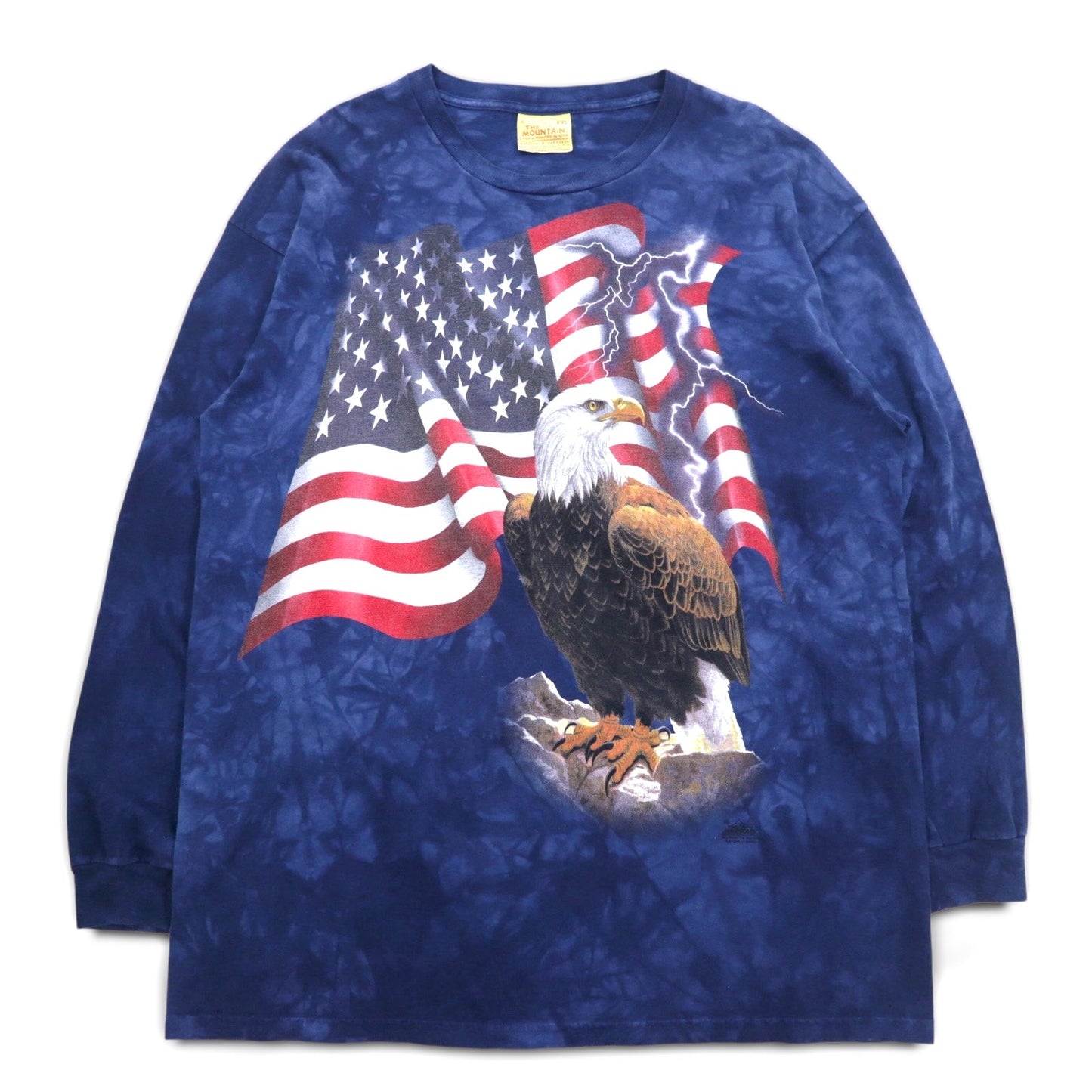 THE MOUNTAIN Long Sleeve T-Shirt, XXL, Navy, USA Tie-Dye, Stars and Stripes, Eagle, Made in Mexico