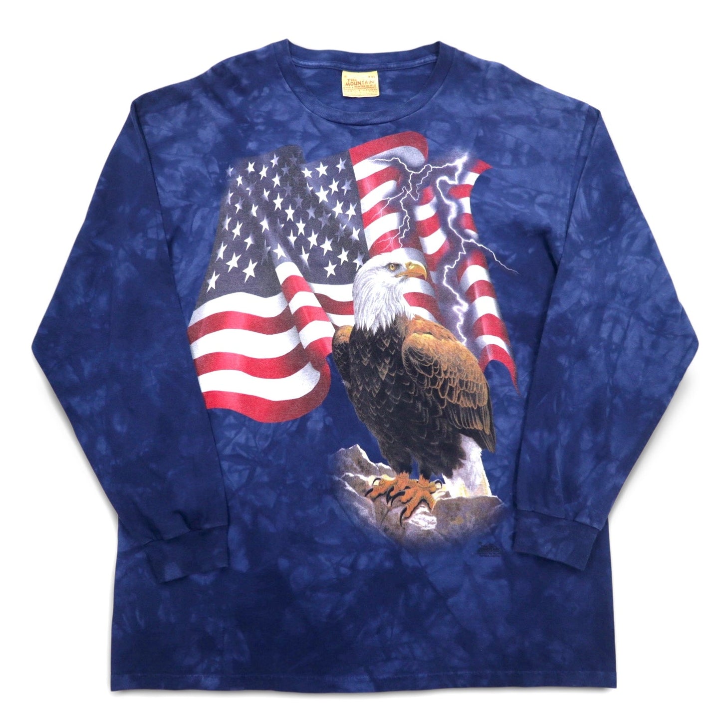 THE MOUNTAIN Long Sleeve T-Shirt, XXL, Navy, USA Tie-Dye, Stars and Stripes, Eagle, Made in Mexico