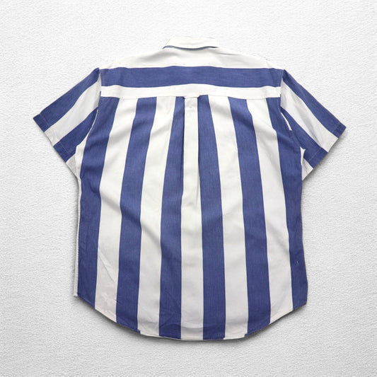CHAPS RALPH LAUREN 90年代 半袖 デニム ボタンダウンシャツ L ブルー ホワイト ストライプ コットン