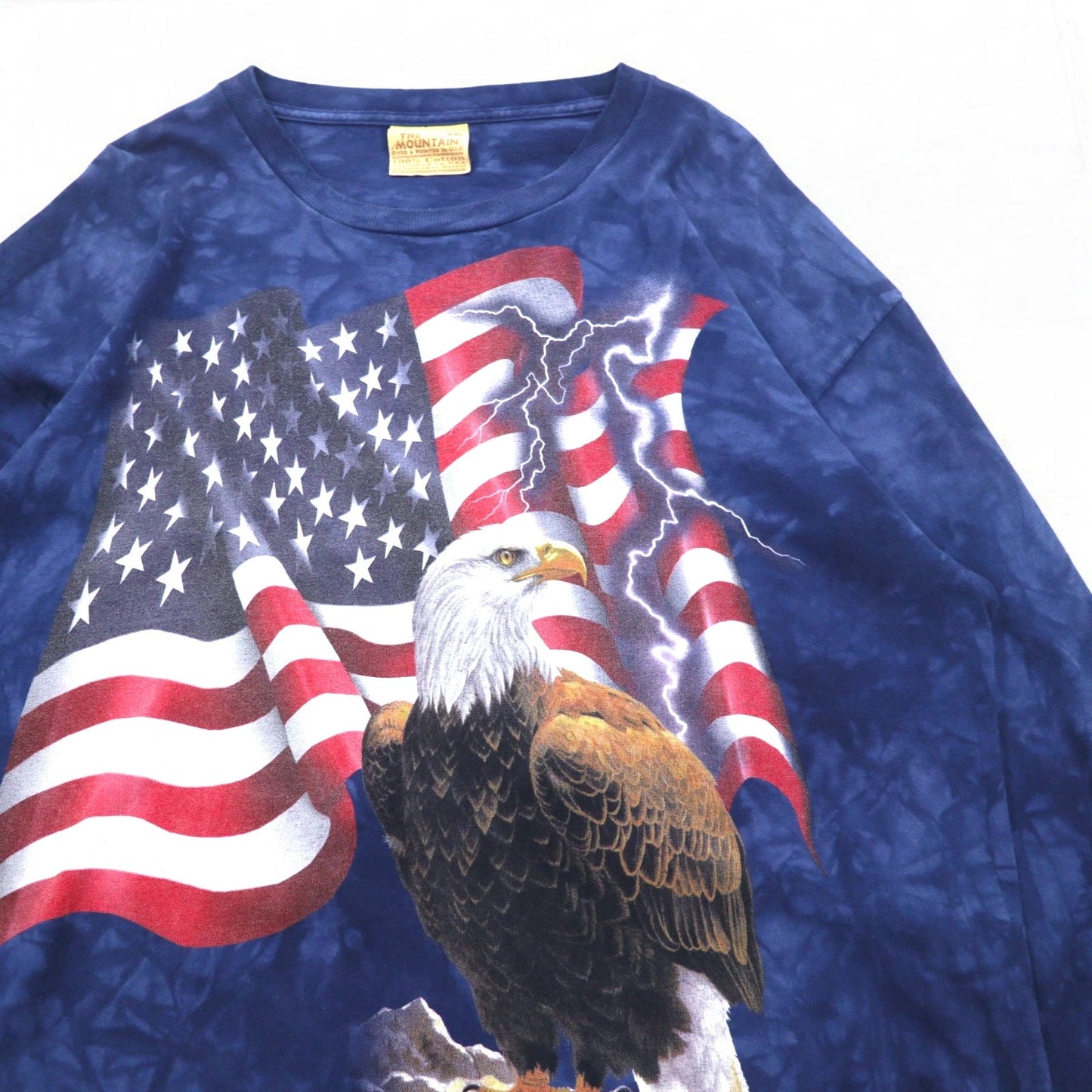 THE MOUNTAIN Long Sleeve T-Shirt, XXL, Navy, USA Tie-Dye, Stars and Stripes, Eagle, Made in Mexico