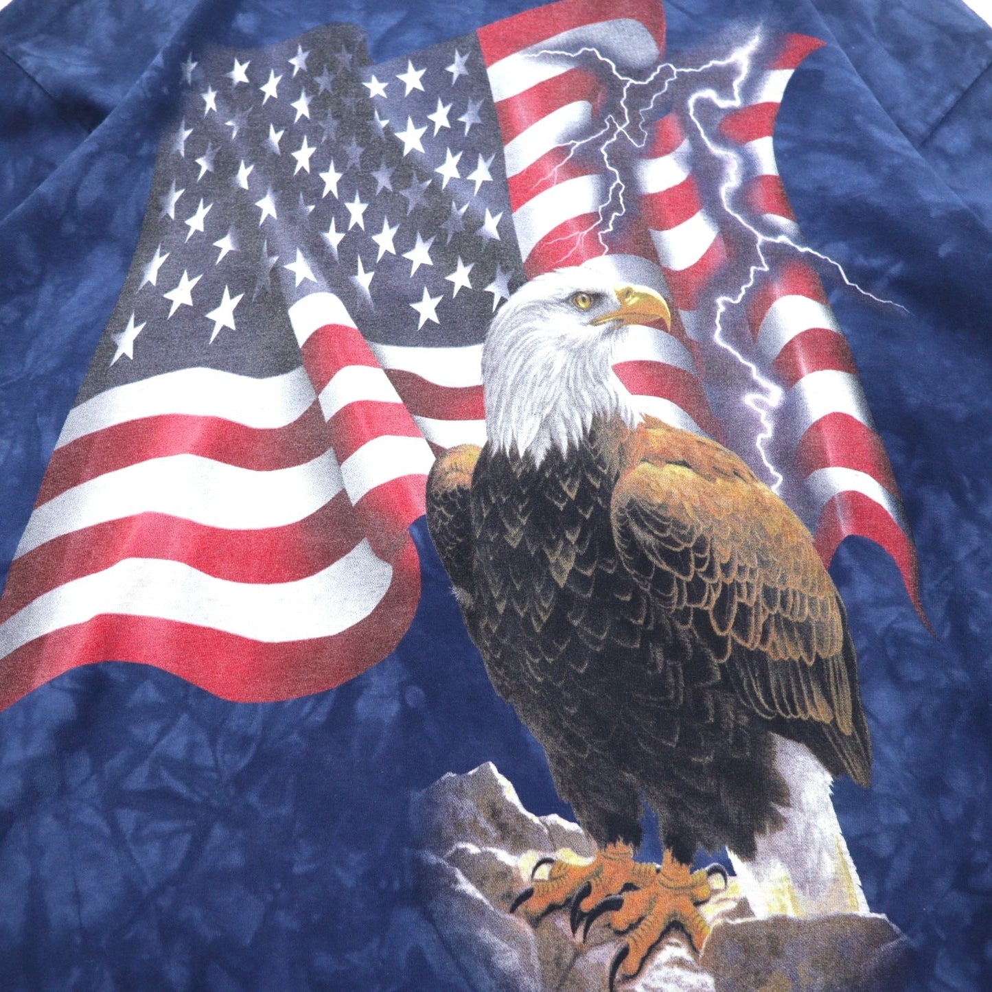 THE MOUNTAIN Long Sleeve T-Shirt, XXL, Navy, USA Tie-Dye, Stars and Stripes, Eagle, Made in Mexico