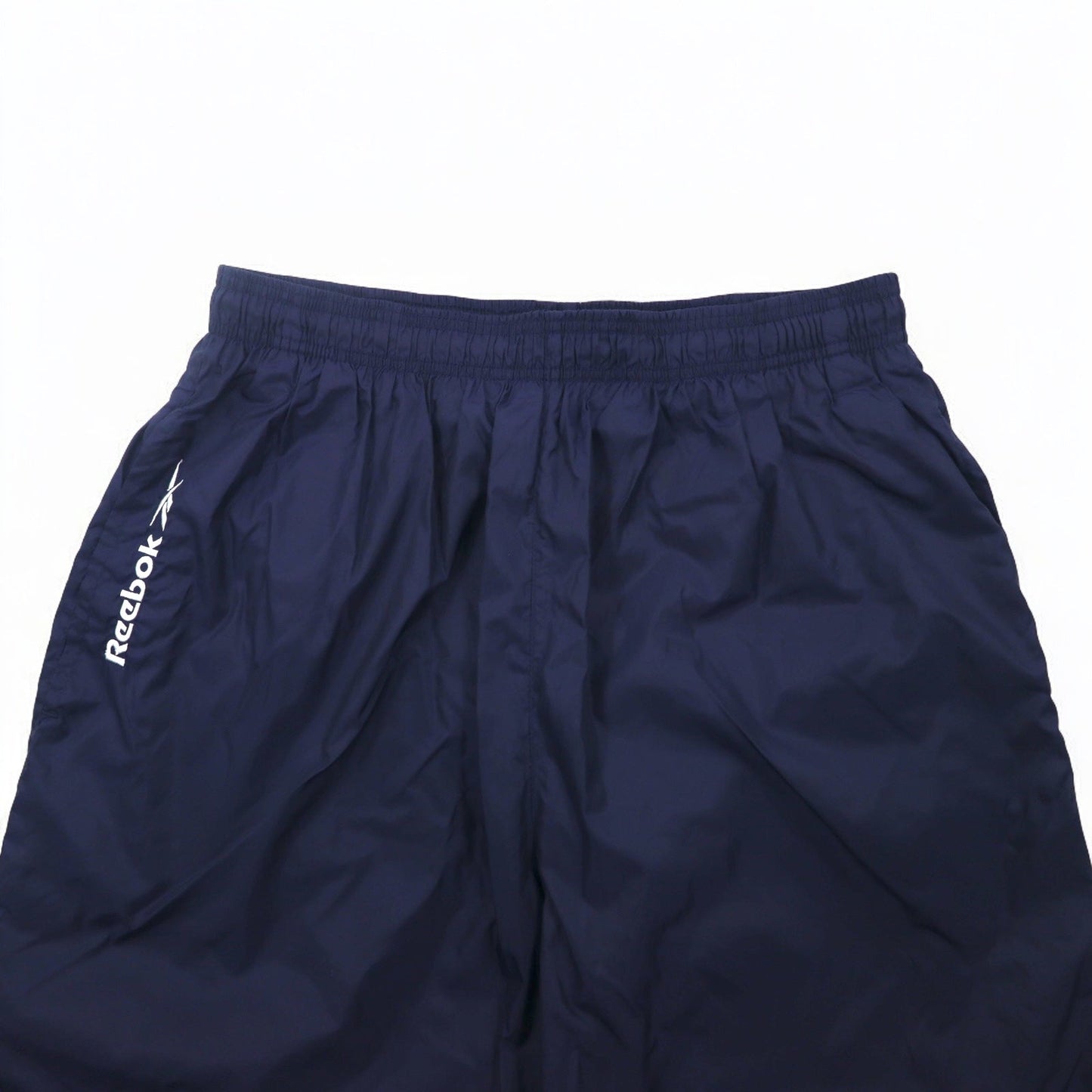 Reebok 90s Nylon Track Pants, Size L, Navy, Vector Logo Embroidery, Slits, Zippered Hems