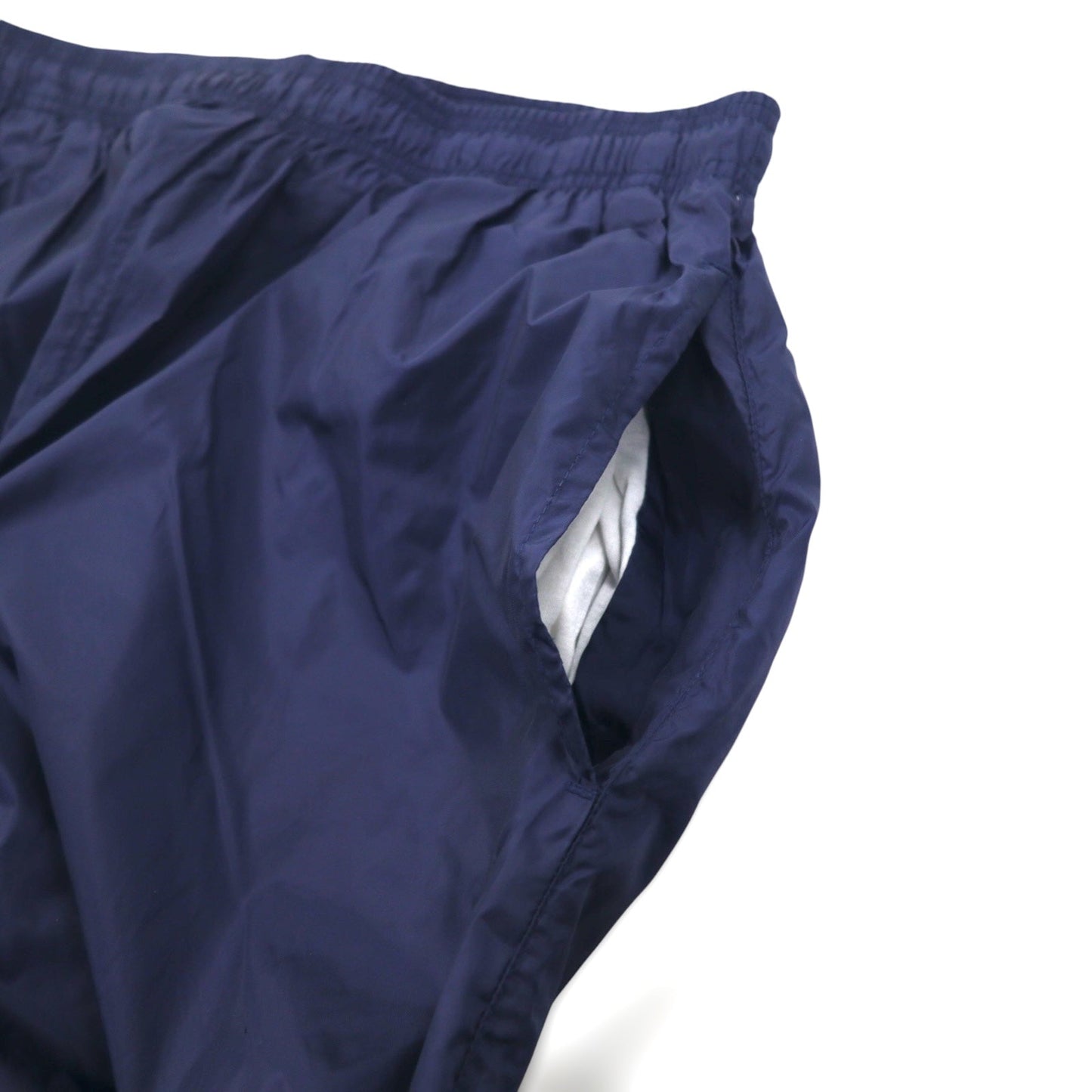 Reebok 90s Nylon Track Pants, Size L, Navy, Vector Logo Embroidery, Slits, Zippered Hems
