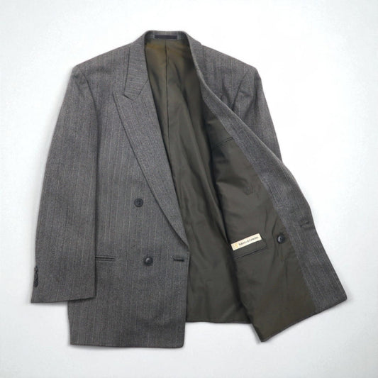 90s Japan Vintage Double-breasted Blazer Roberta di Camerino 日本製 ヘリンボーン ダブル テーラードジャケット M グレー ウール