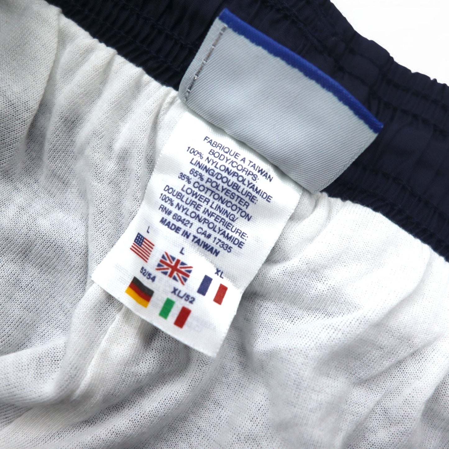 Reebok 90s Nylon Track Pants, Size L, Navy, Vector Logo Embroidery, Slits, Zippered Hems