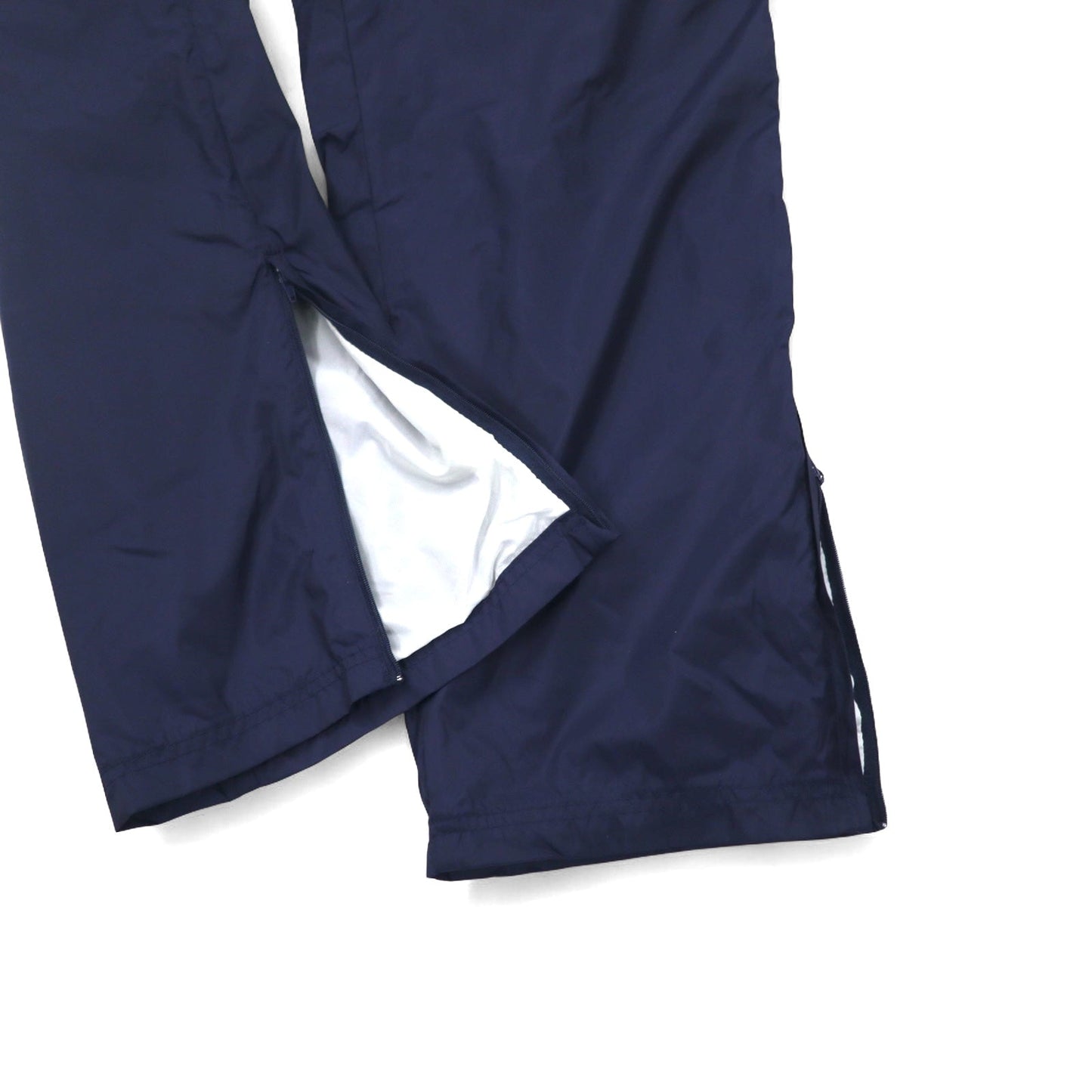 Reebok 90s Nylon Track Pants, Size L, Navy, Vector Logo Embroidery, Slits, Zippered Hems