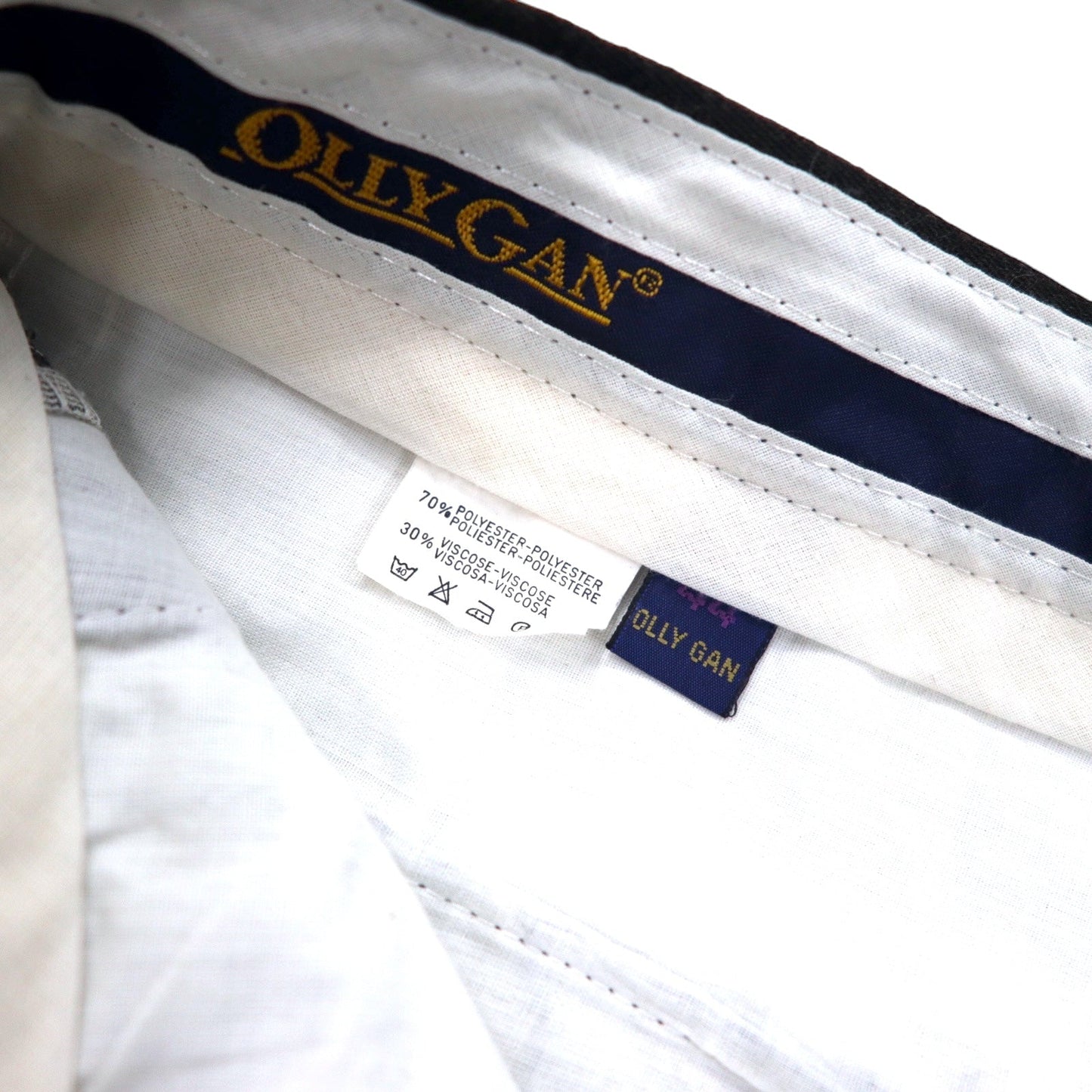 90s OLLY GAN 3-pleat wide-leg slacks, size 44, brown, polyester and wool.