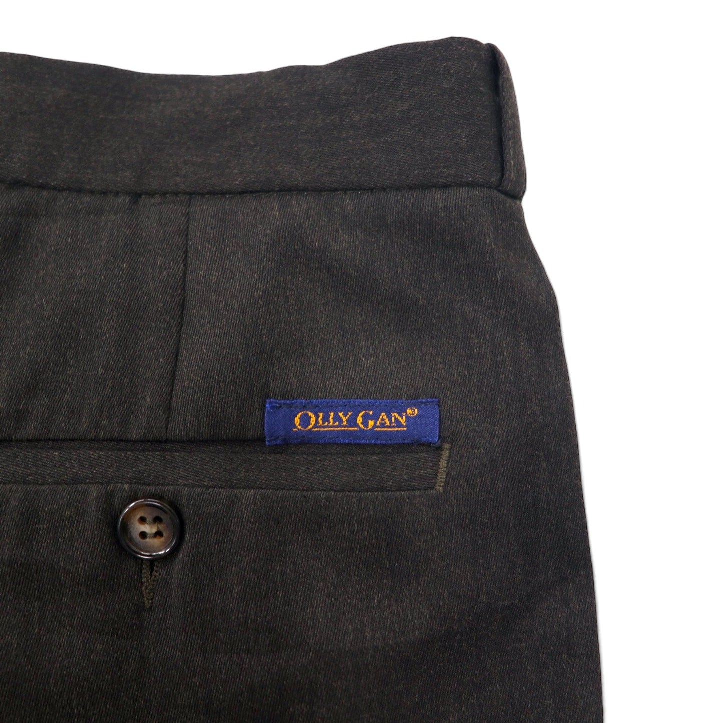 90s OLLY GAN 3-pleat wide-leg slacks, size 44, brown, polyester and wool.