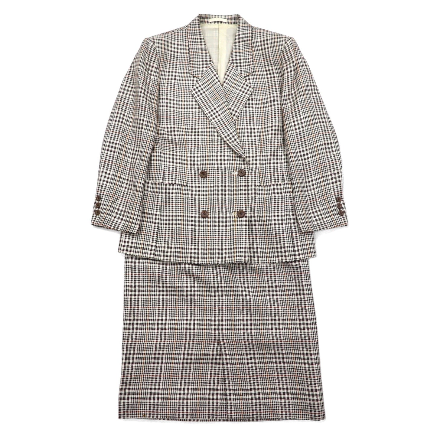 Burberry's Silk Double-Breasted Suit, Size M, Beige Check Wool, WILLIAM BROWN