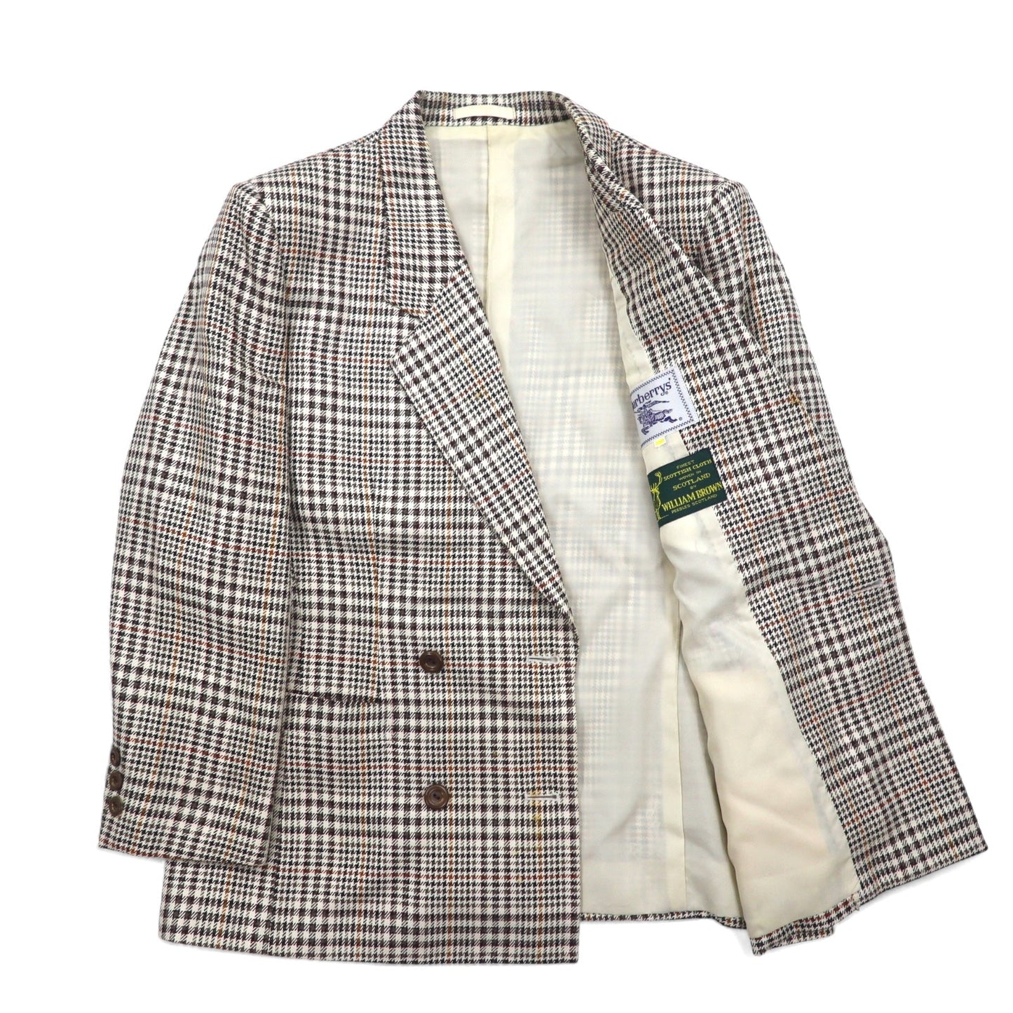 Burberry's Silk Double-Breasted Suit, Size M, Beige Check Wool, WILLIAM BROWN