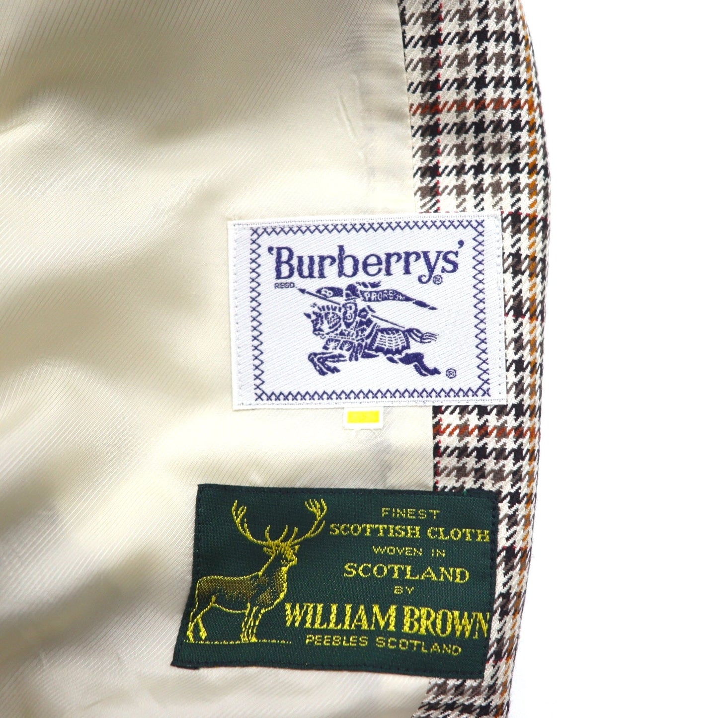 Burberry's Silk Double-Breasted Suit, Size M, Beige Check Wool, WILLIAM BROWN