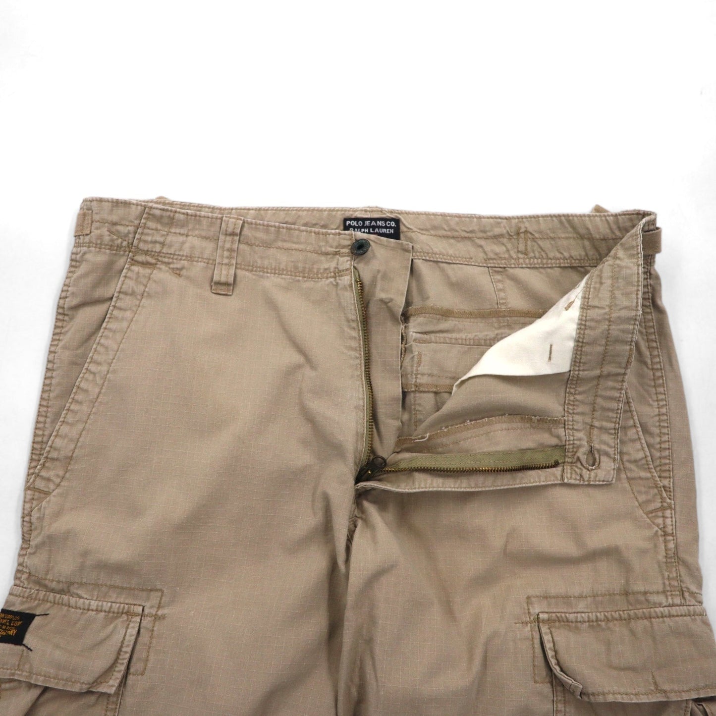 POLO JEANS CO. RALPH LAUREN 90s Ripstop Cargo Shorts, Size L, Khaki, Cotton