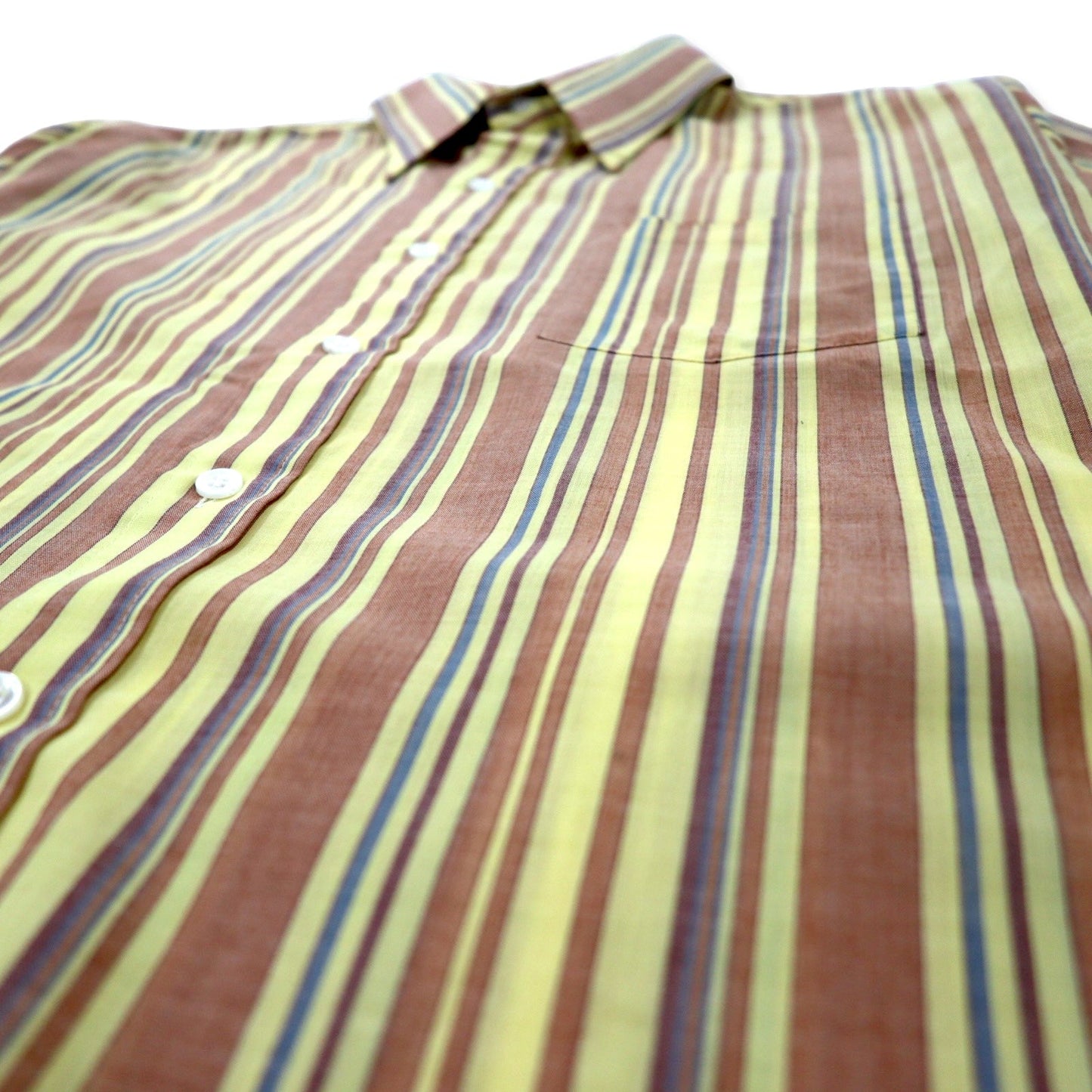 Sears 70年代 KINGS ROAD ドレスシャツ L イエロー ストライプ ポリエステル コットン PERMA-PREST