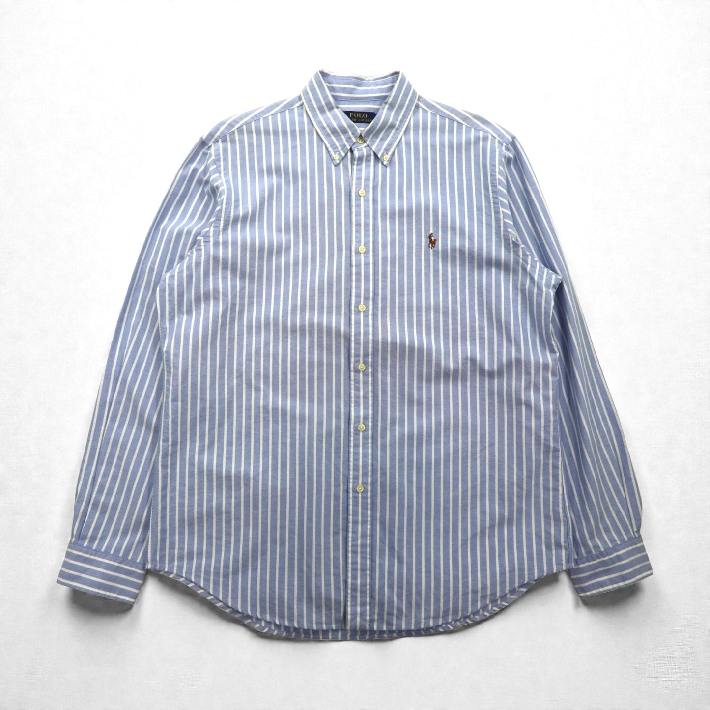 Ralph Lauren オックスフォード ボタンダウン シャツ L ブルー ストライプ スモールポニー刺繡
