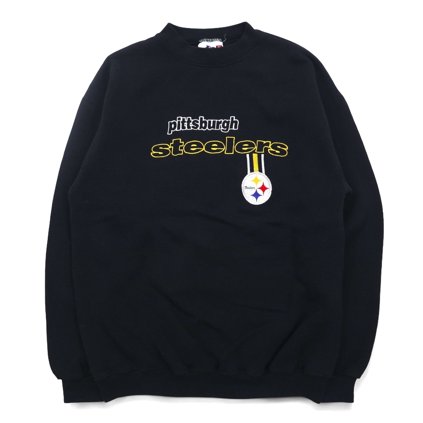 90s NFL ATHLETIC Logo Embroidered Sweatshirt, Size M, Black, PITTSBURGH STEELERS, Made in Mexico