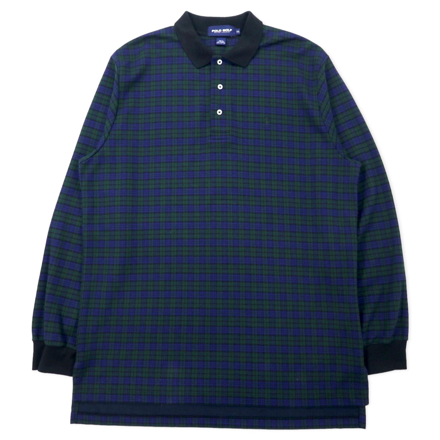 POLO GOLF RALPH LAUREN ブラックウォッチ 長袖ポロシャツ XL グリーン チェック コットン スモールポニー刺繍