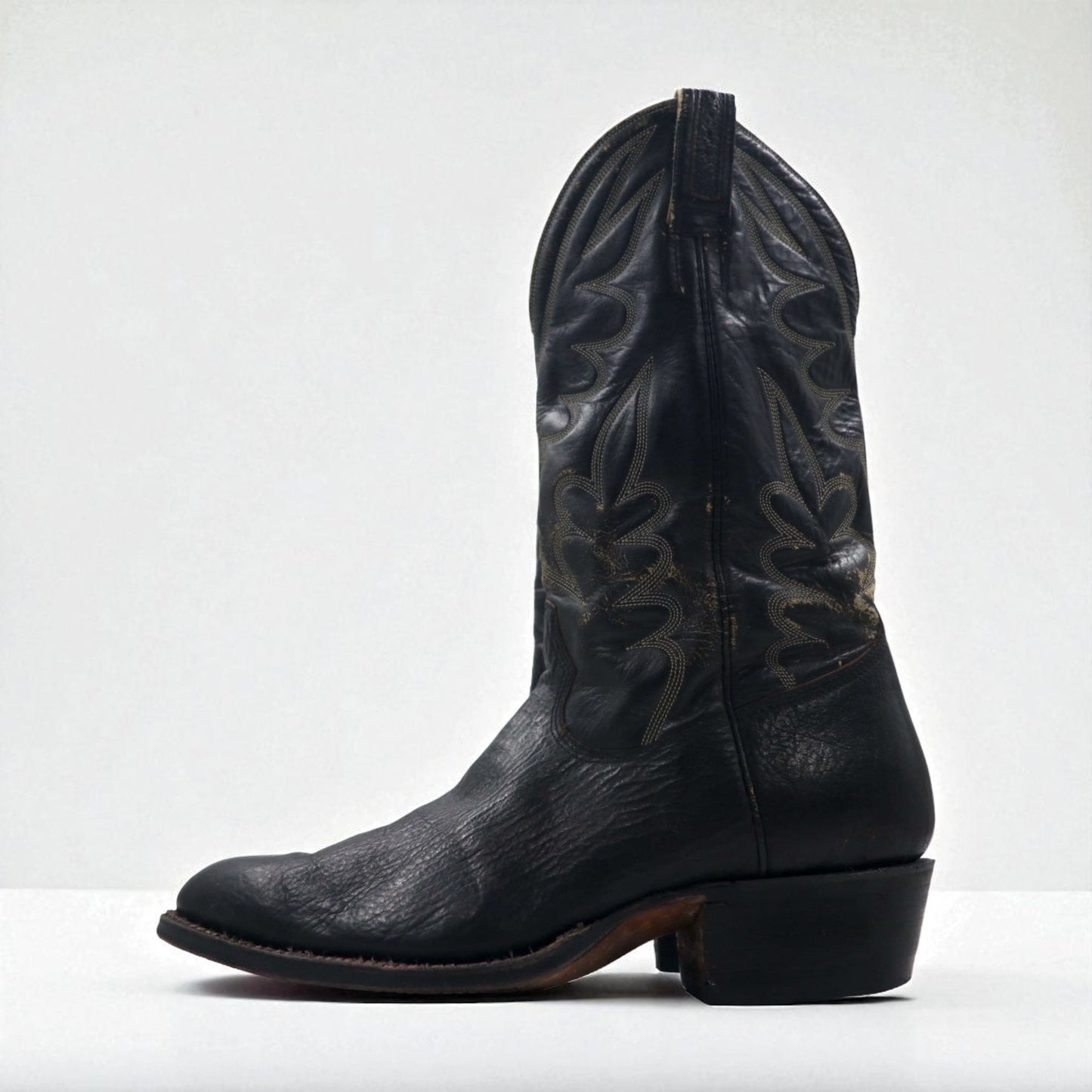 Vintage 90s Leather Cowboy Western Boots by Cristobal Romero, Size 27.5cm, Stitch Embroidery, 9622