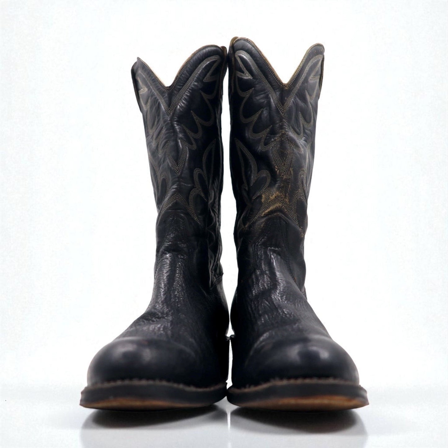 Vintage 90s Leather Cowboy Western Boots by Cristobal Romero, Size 27.5cm, Stitch Embroidery, 9622