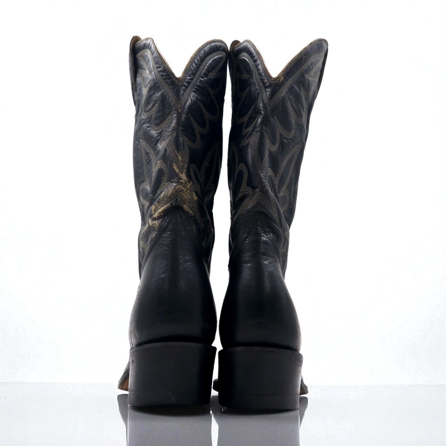 Vintage 90s Leather Cowboy Western Boots by Cristobal Romero, Size 27.5cm, Stitch Embroidery, 9622