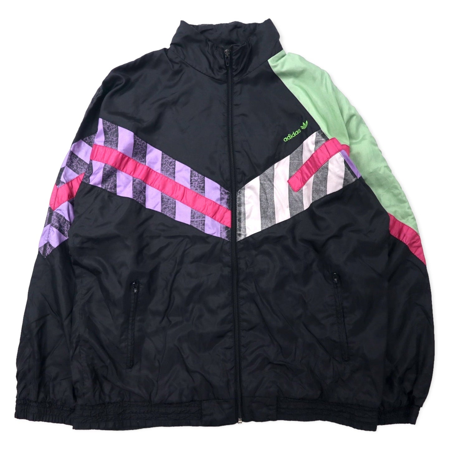 Adidas 90s Nylon Windbreaker Jacket F180 Black Trefoil Logo Silver Tag Oversized