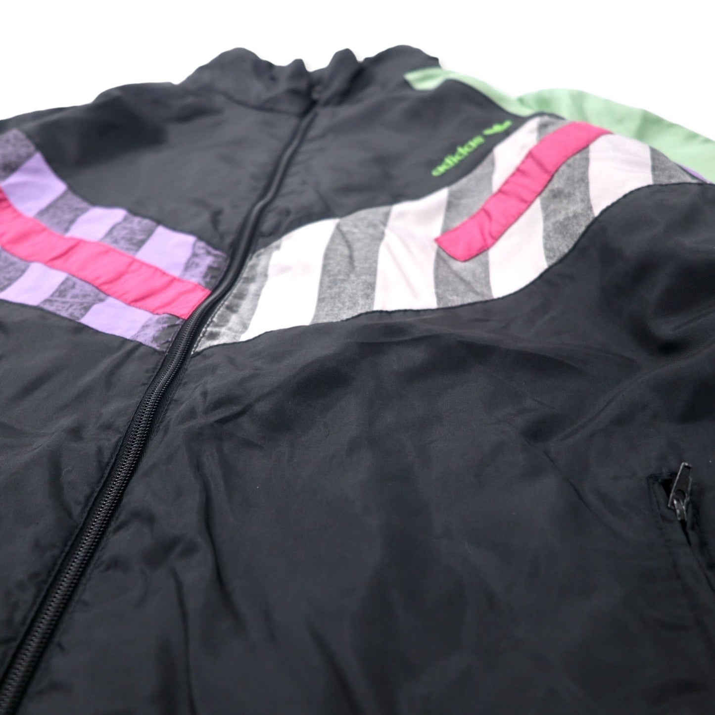 Adidas 90s Nylon Windbreaker Jacket F180 Black Trefoil Logo Silver Tag Oversized