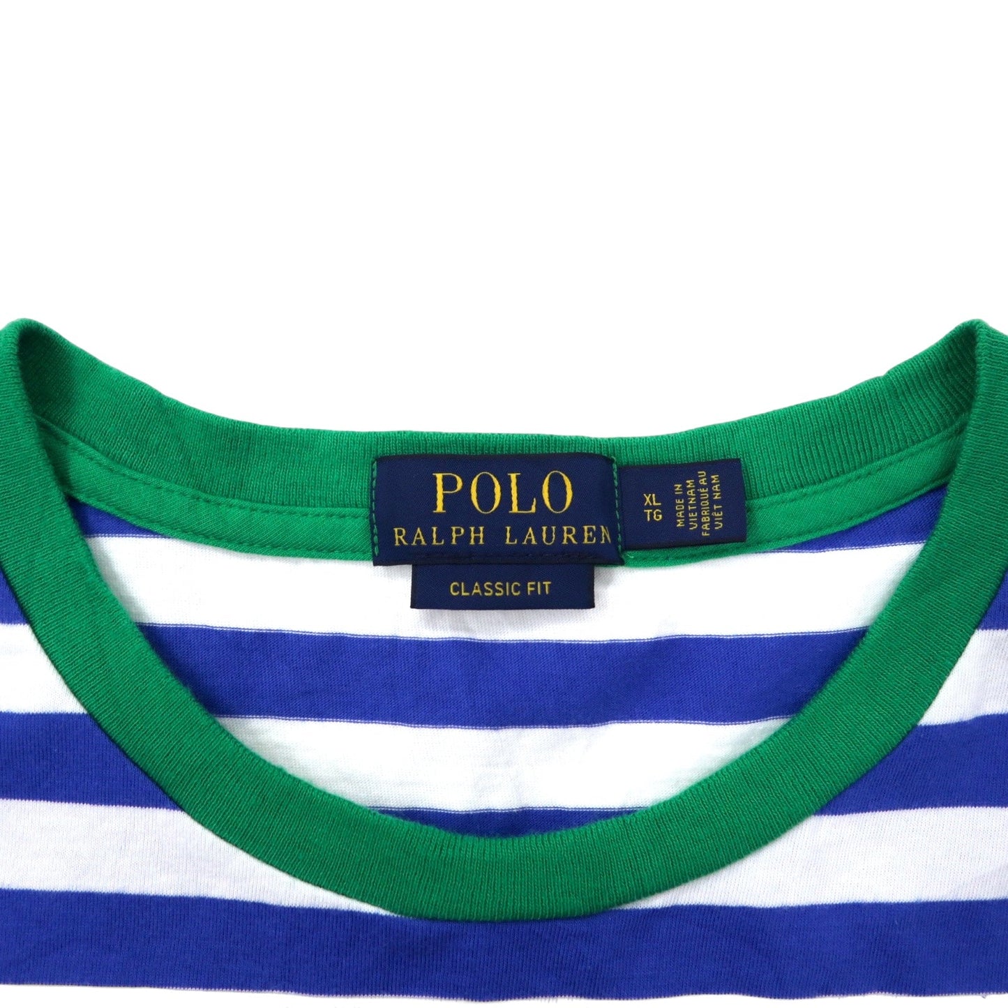 POLO RALPH LAUREN Classic Fit Striped T-Shirt, Pocket T, XL, Blue and White Cotton, Color Block, Small Pony Embroidery