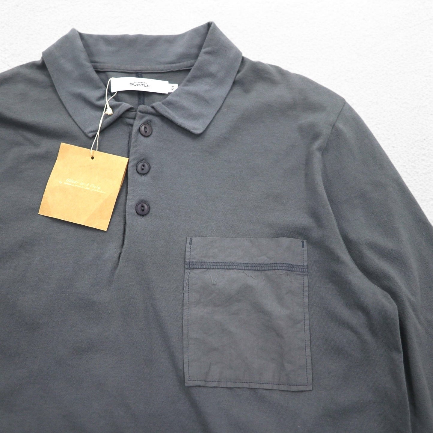 SUBTLE Polo Shirt, Size Small, Gray, Chest Pocket, Silver and Gold, Made in Japan, Unused
