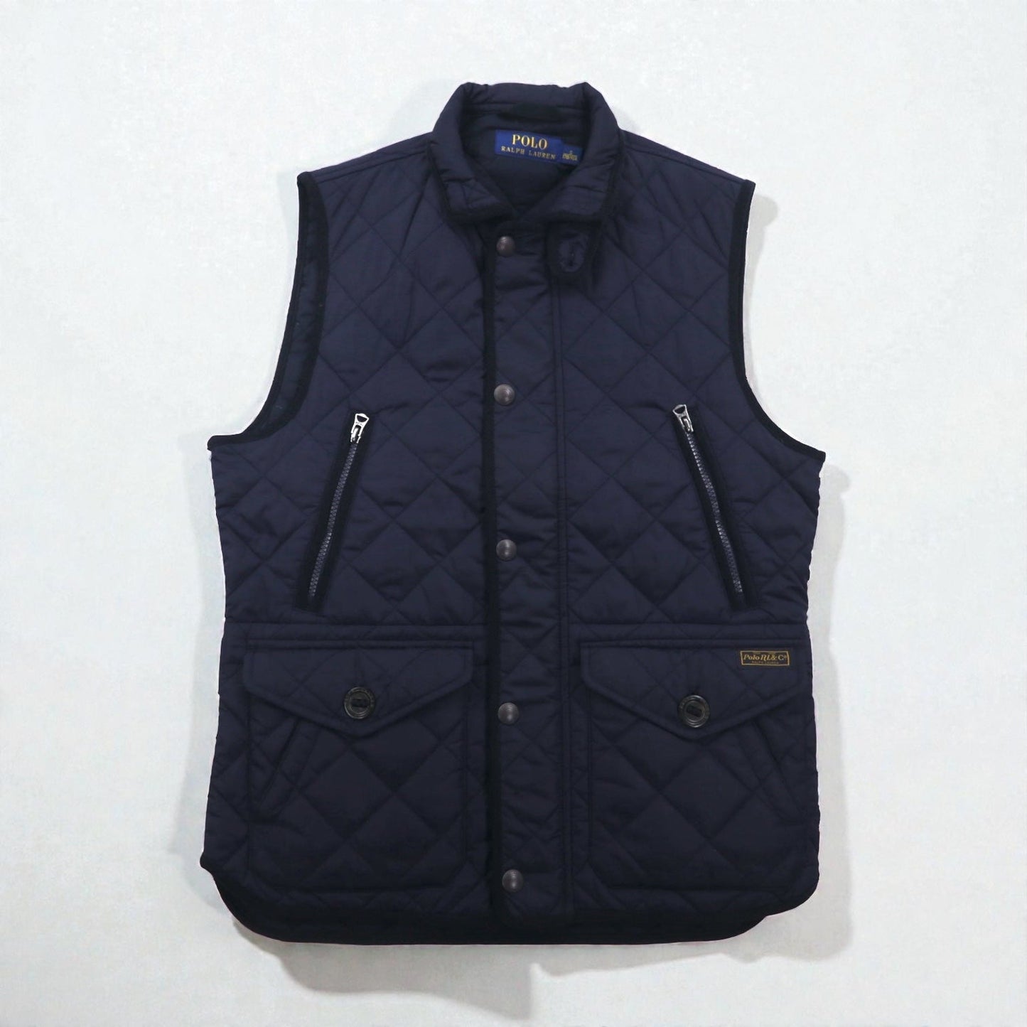 Polo Ralph Lauren ミリタリー キルティング ベスト S ネイビー 中綿 TALONジップ チンストラップ ジップアップ 比翼 スナップボタン