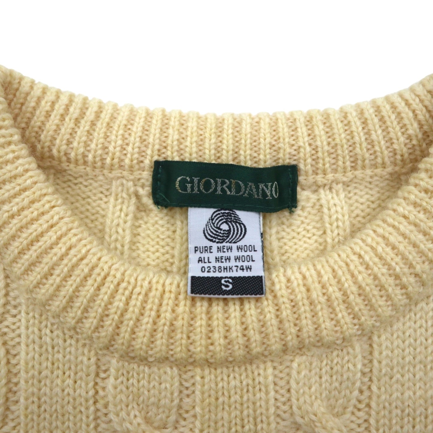 GIORDANO フィッシャーマン アラン ニット セーター S 生成り ケーブル編み ナチュラル ラムウール