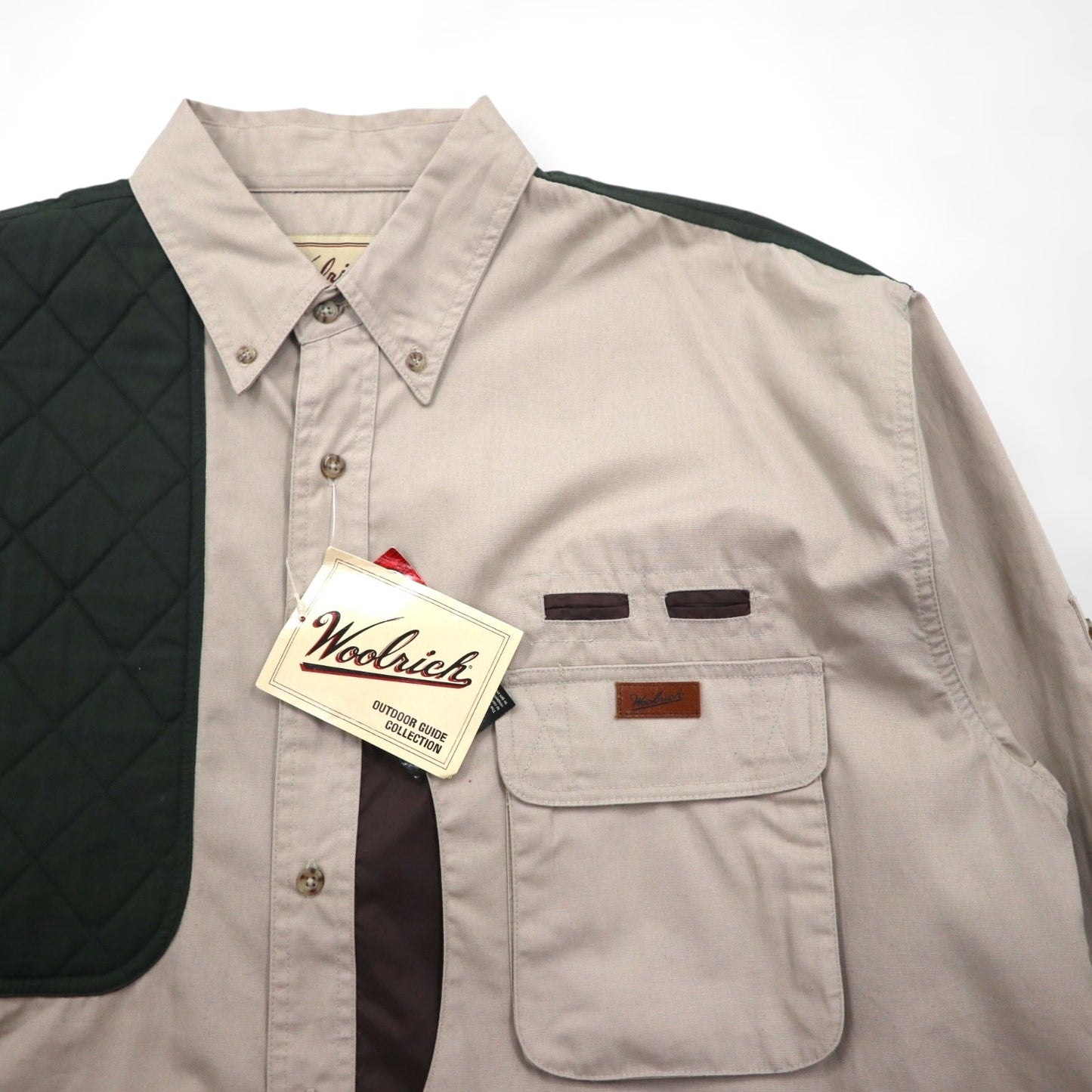 Woolrich 00年代 キルティング 切替 ハンティング シャツ XL ベージュ グリーン 胸ポケット OUTDOOR GUIDE COLLECTION 未使用品