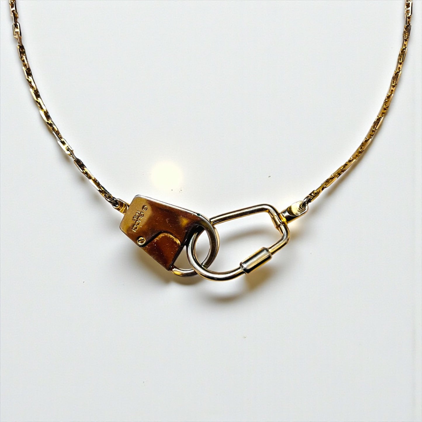 GUCCI 80年代 イタリア製 ヴィンテージ オールドグッチ 2WAY カラビナ ネックレス キーチェーン ゴールド ロック G.GUCCI