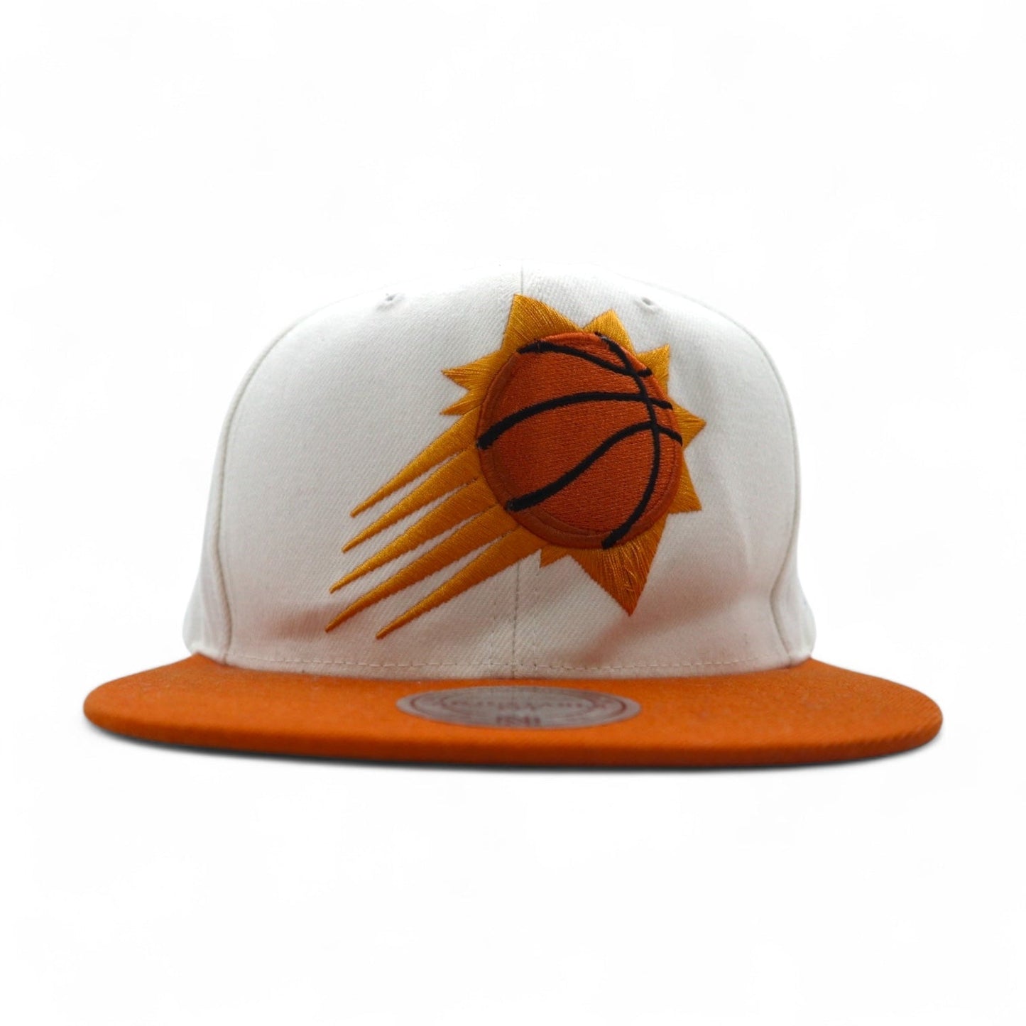 Mitchell & Ness NBA Phoenix Suns Two-Tone Snapback Baseball Cap, Free Adjustable Fit, White and Orange