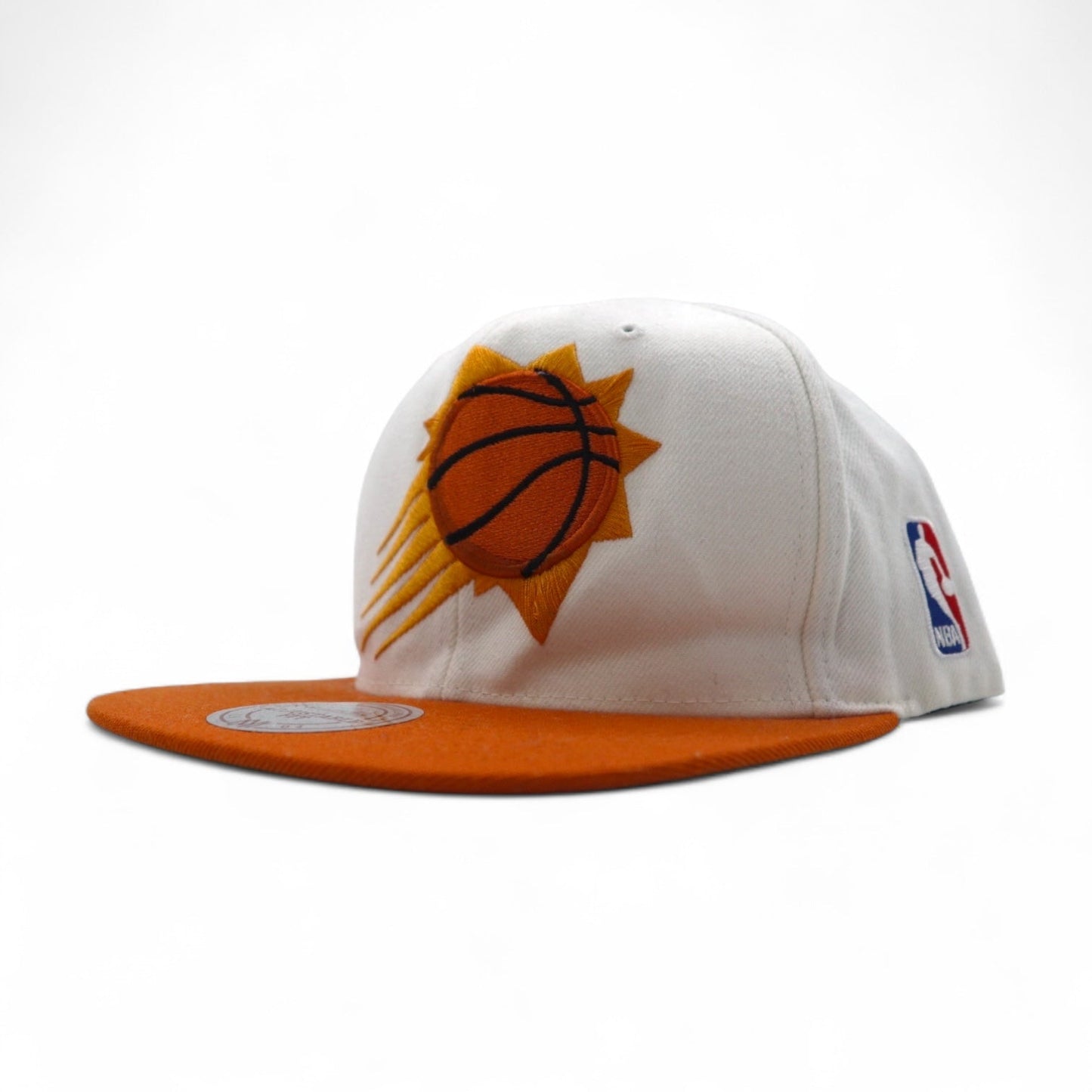 Mitchell & Ness NBA Phoenix Suns Two-Tone Snapback Baseball Cap, Free Adjustable Fit, White and Orange