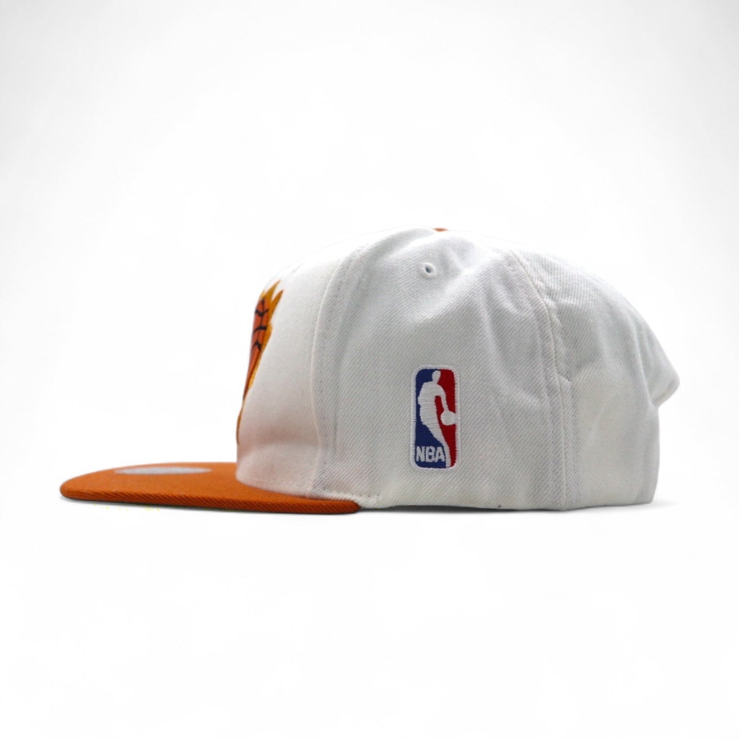 Mitchell & Ness NBA Phoenix Suns Two-Tone Snapback Baseball Cap, Free Adjustable Fit, White and Orange