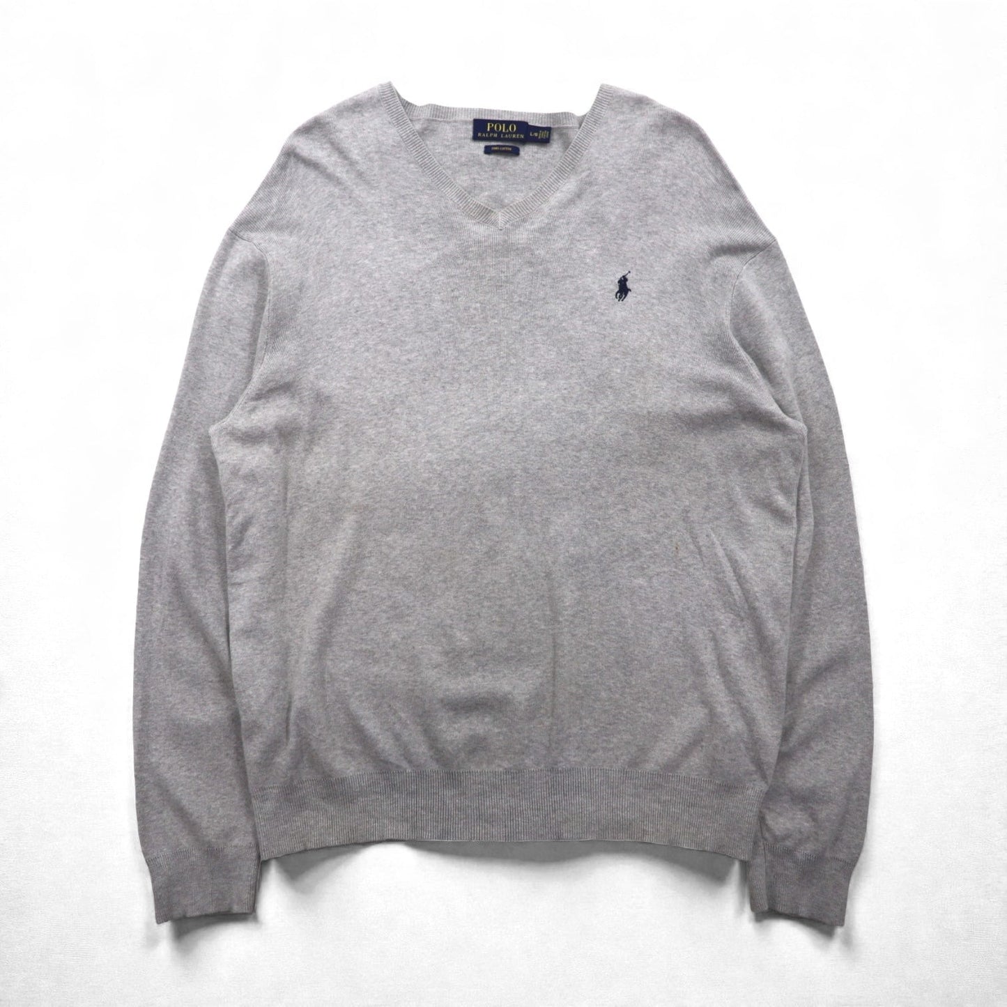 Polo Ralph Lauren Vネック ピマコットン ニット セーター L グレー スモールポニー刺繡