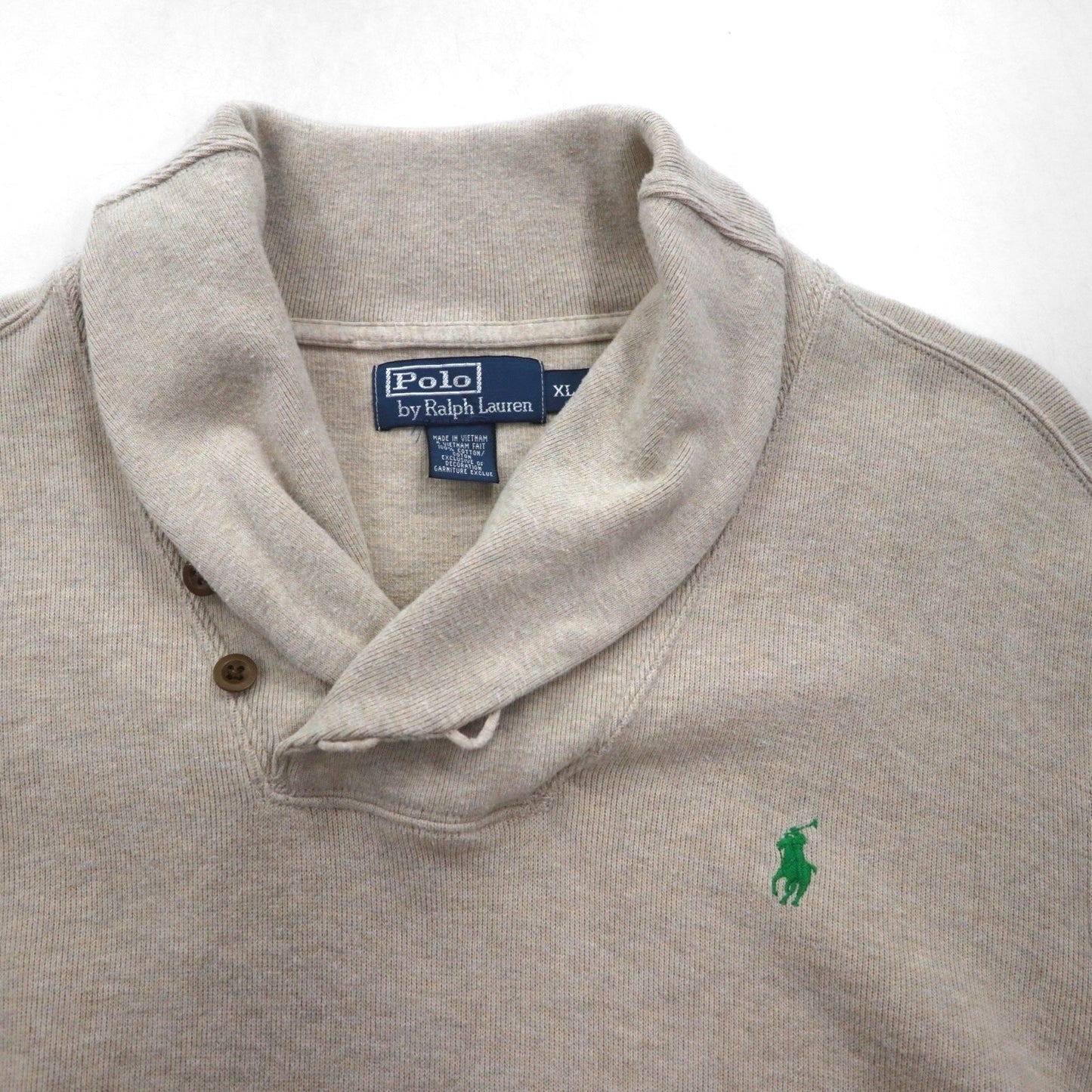 Polo Ralph Lauren 90年代 ショールカラー スウェット トレーナー XL ベージュ スモールポニー刺繡