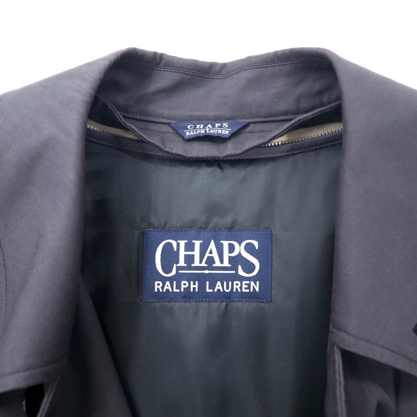 CHAPS RALPH LAUREN 90s Trench Coat, Size LL, Black, Cotton, Fly-front, Removable Liner