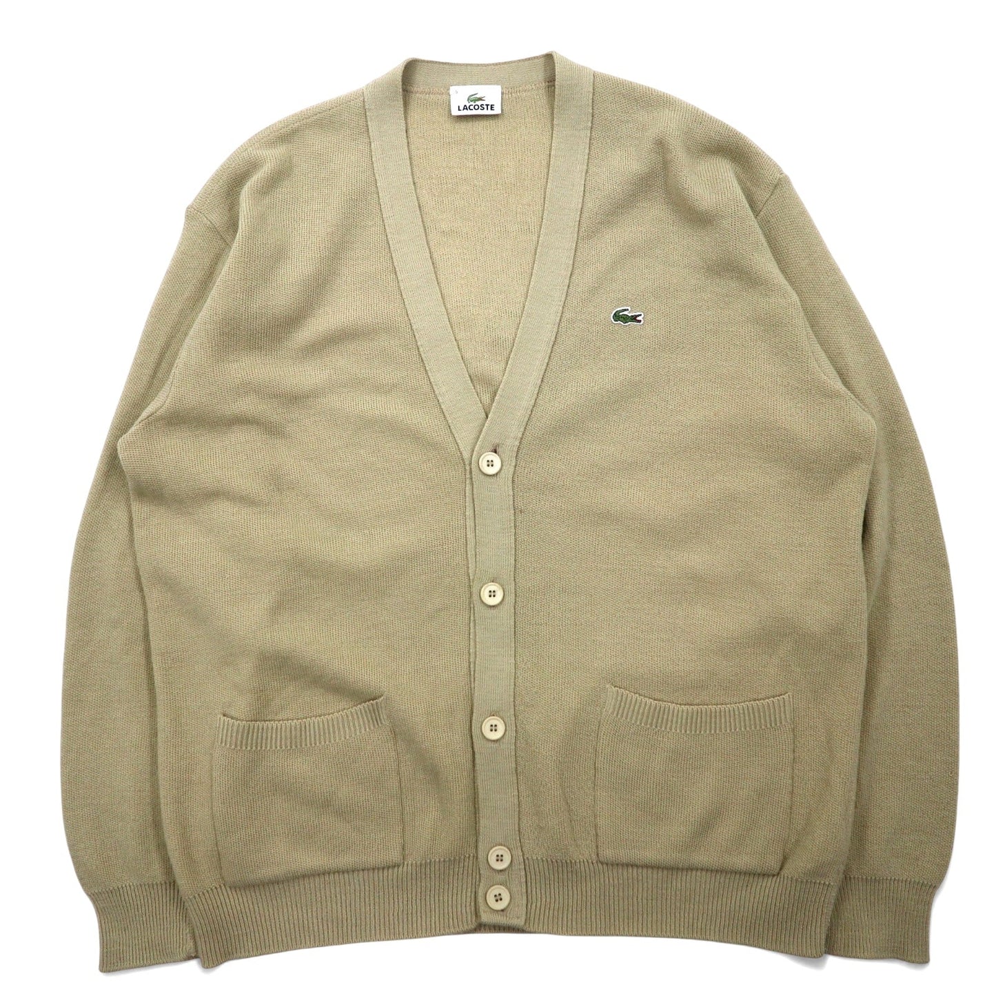 LACOSTE Knit Cardigan, XL, Beige Wool with Embroidered Logo