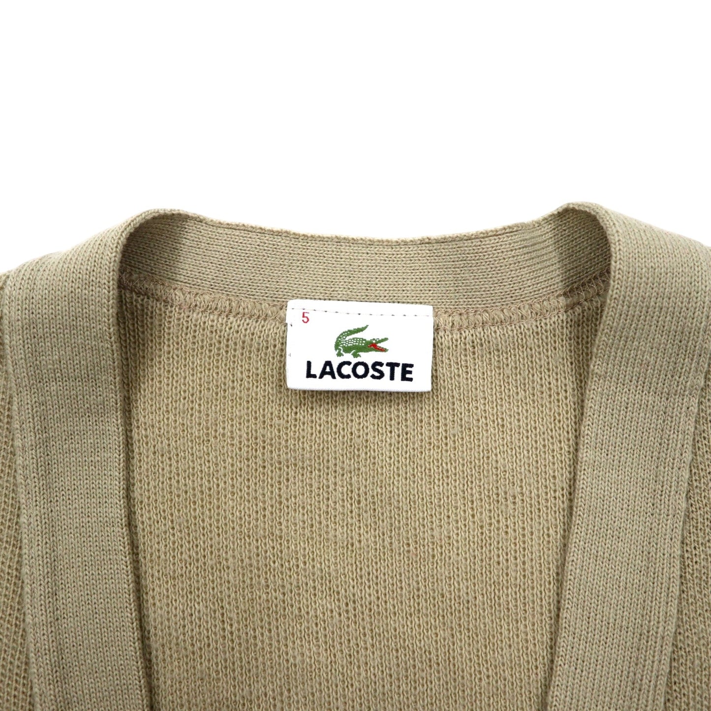 LACOSTE Knit Cardigan, XL, Beige Wool with Embroidered Logo