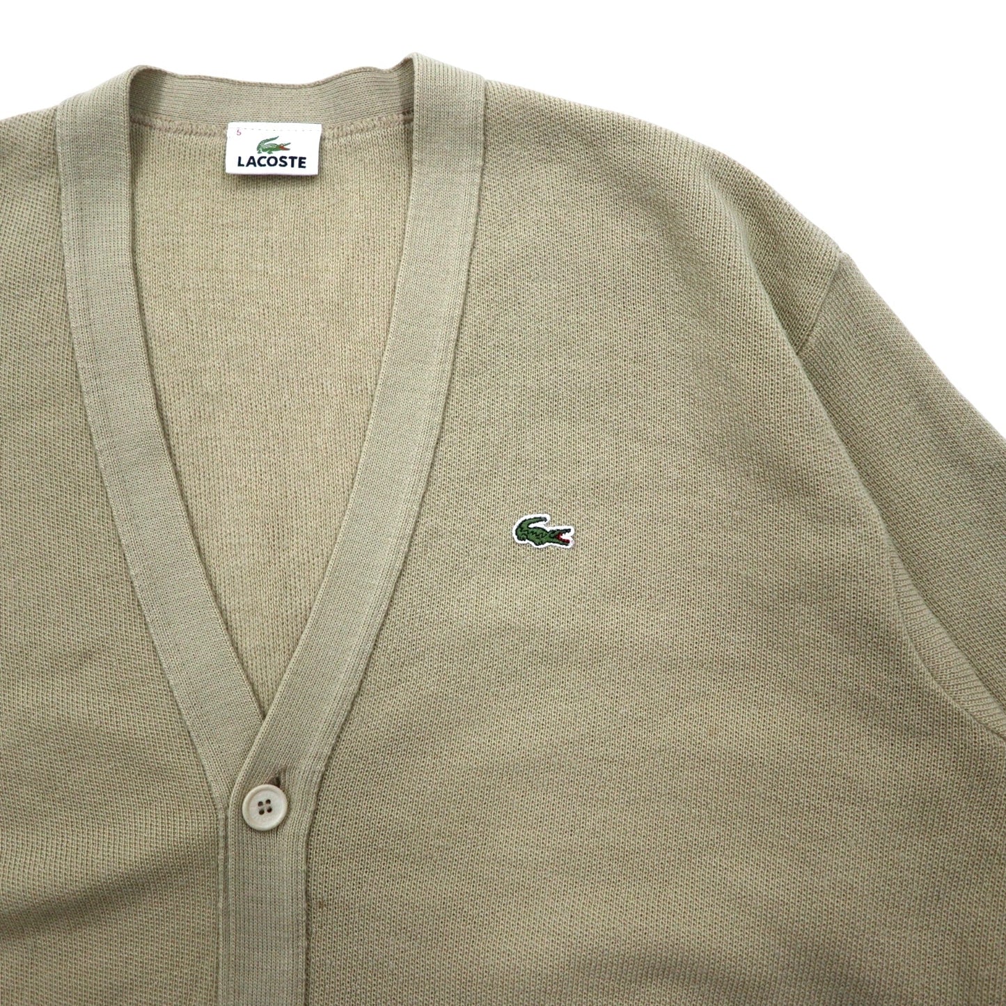 LACOSTE Knit Cardigan, XL, Beige Wool with Embroidered Logo