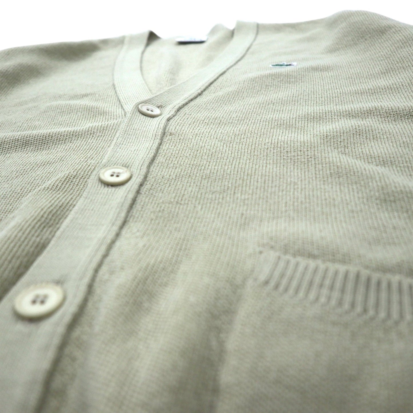 LACOSTE Knit Cardigan, XL, Beige Wool with Embroidered Logo