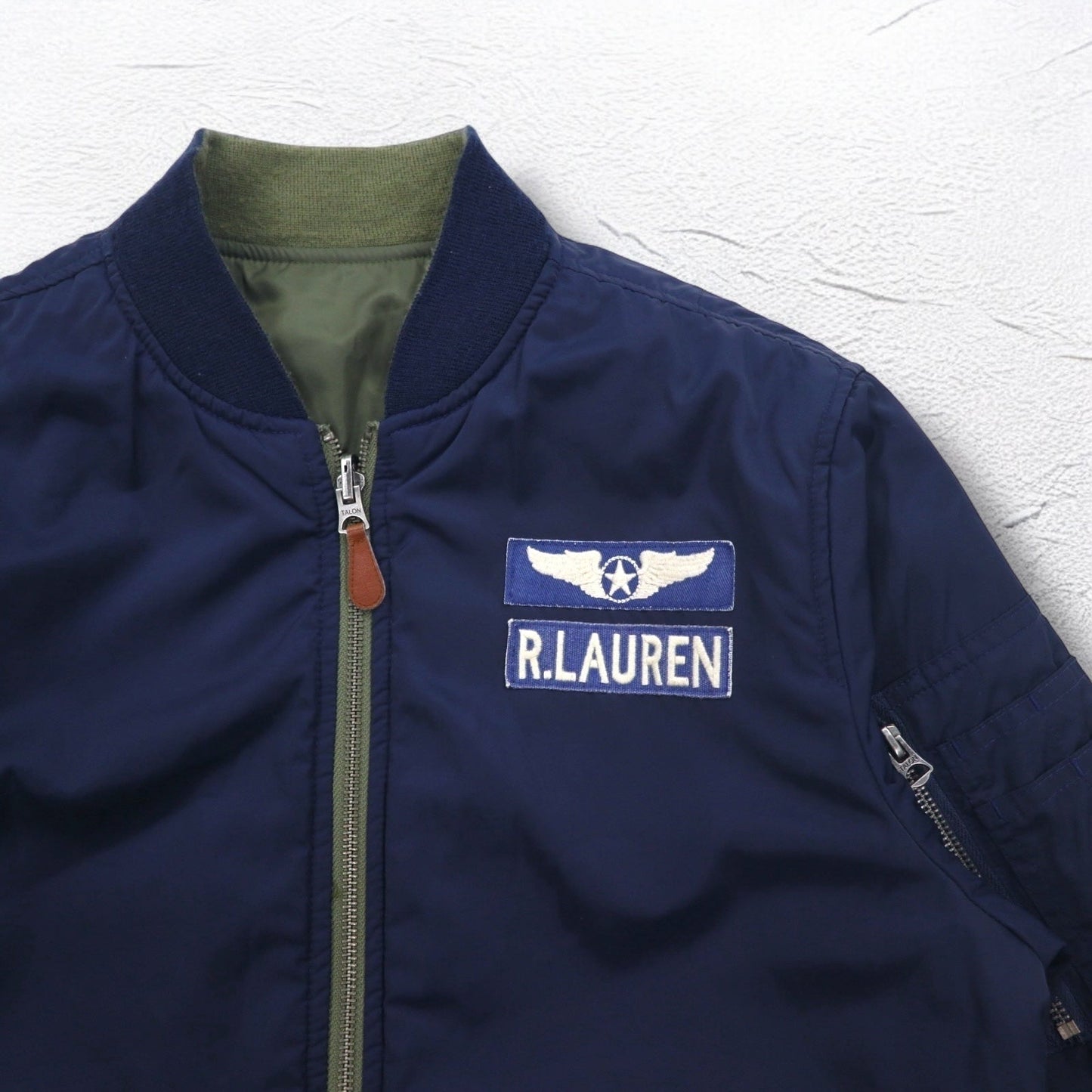 POLO RALPH LAUREN リバーシブル MA-1 フライトジャケット L カーキ ネイビー ポリエステル ワッペン スモールポニー刺繍 TALONジップ