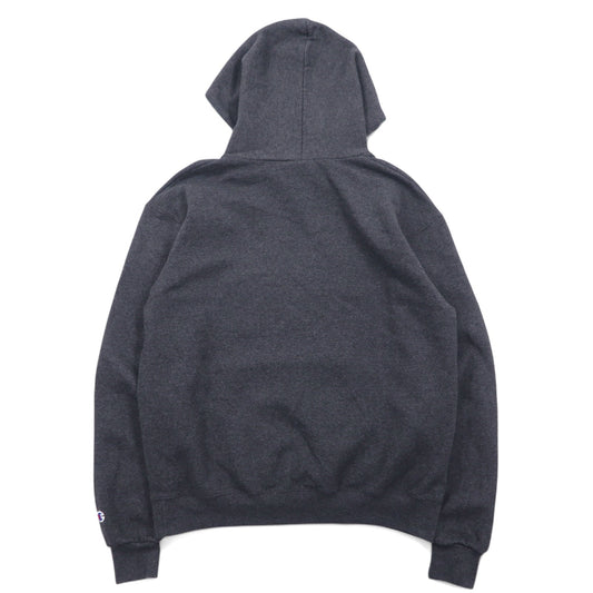 CHAMPION ECO FLEECE カレッジプリント プルオーバー パーカー M グレー コットン AKRON アーチロゴ 裏起毛