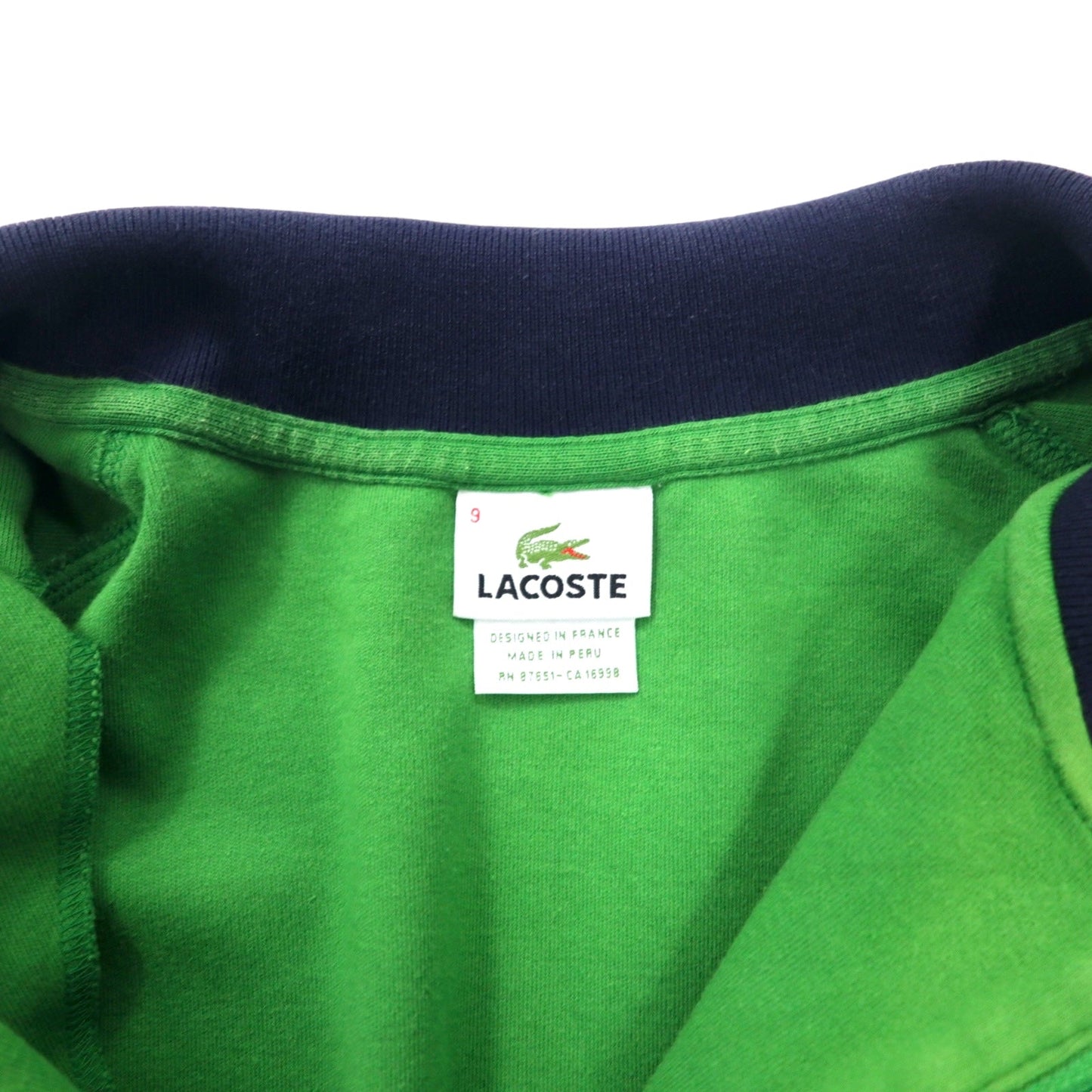 LACOSTE Half-Zip Sweatshirt, Size 9, Green Cotton, One-Point Logo, 5191L, Oversized, Made in Peru